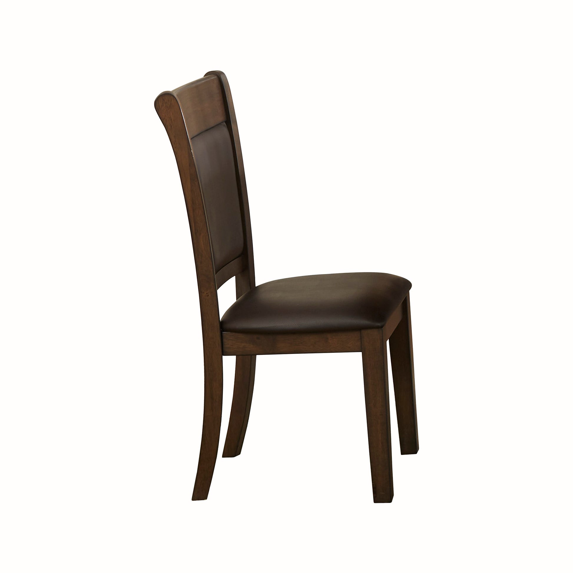 Dark wood dining chair with padded brown seat