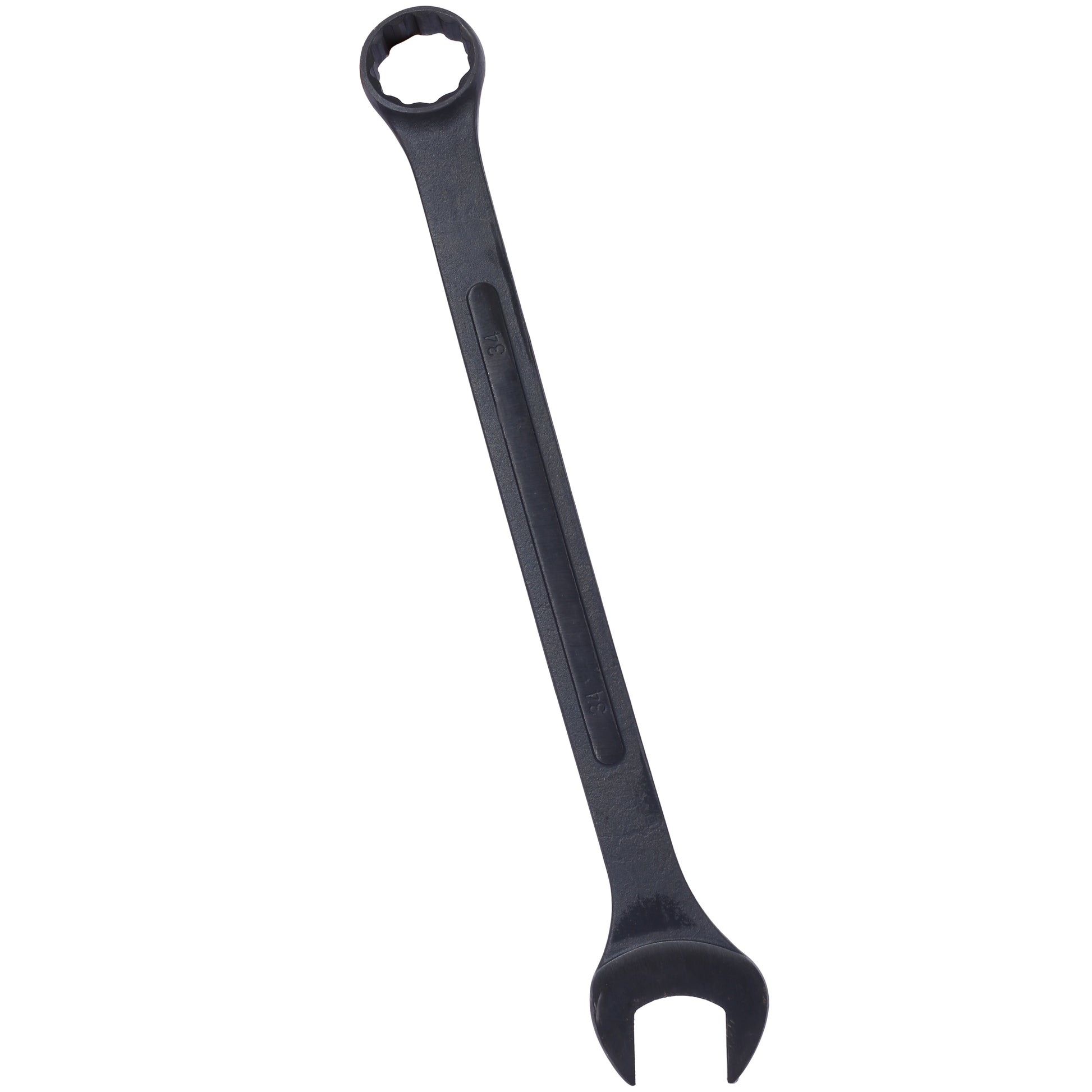 Black mm combination wrench with matte finish and ribbed grip detail