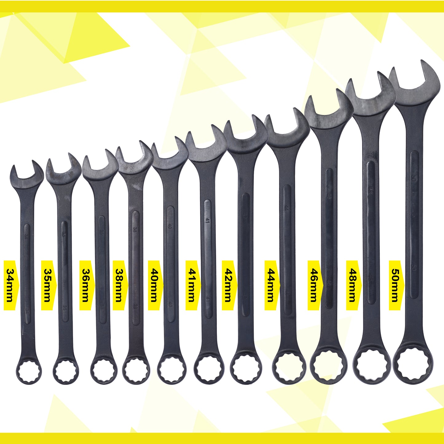 Set of  heavyduty black steel boxend wrenches from mm to mm