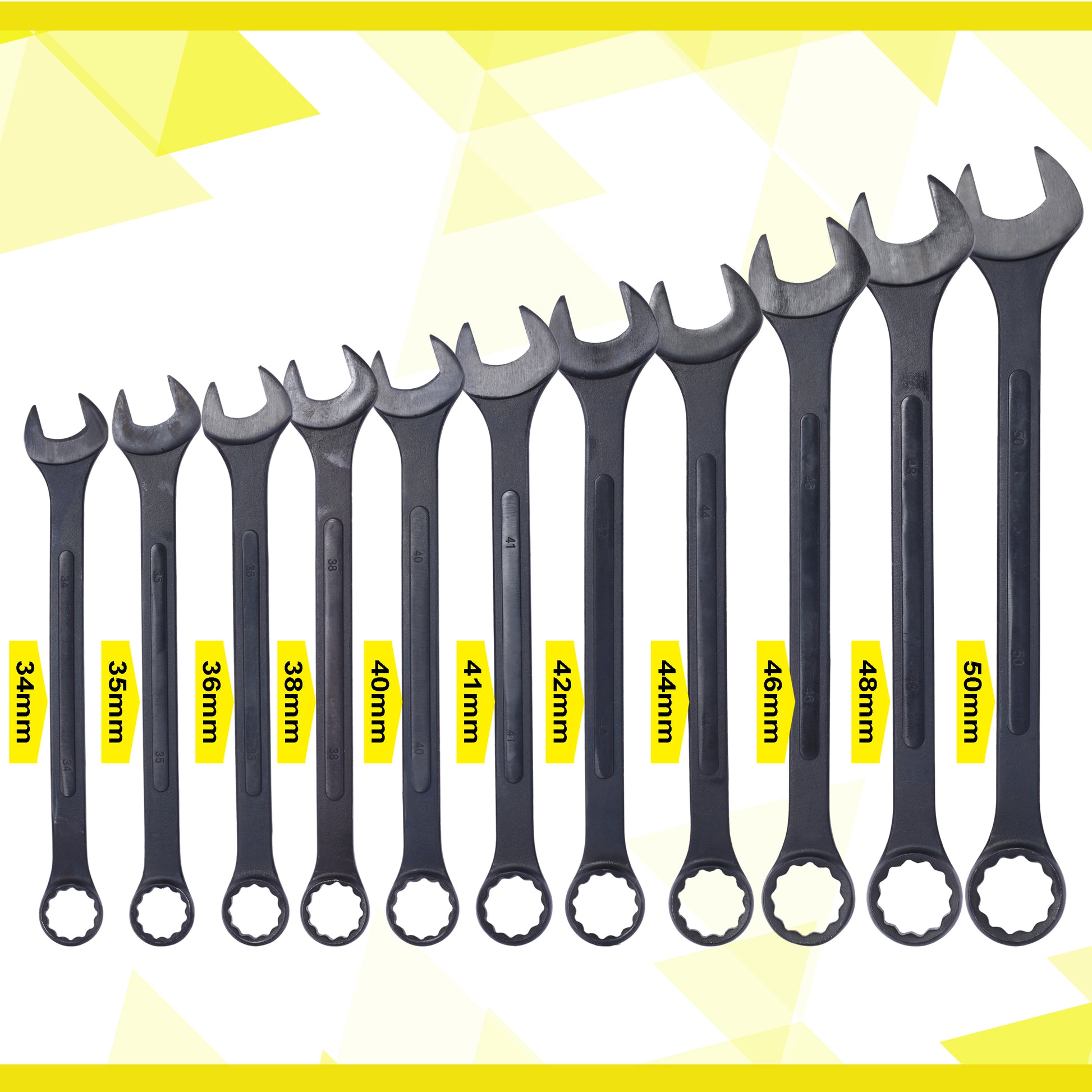 Set of  heavyduty black steel boxend wrenches from mm to mm