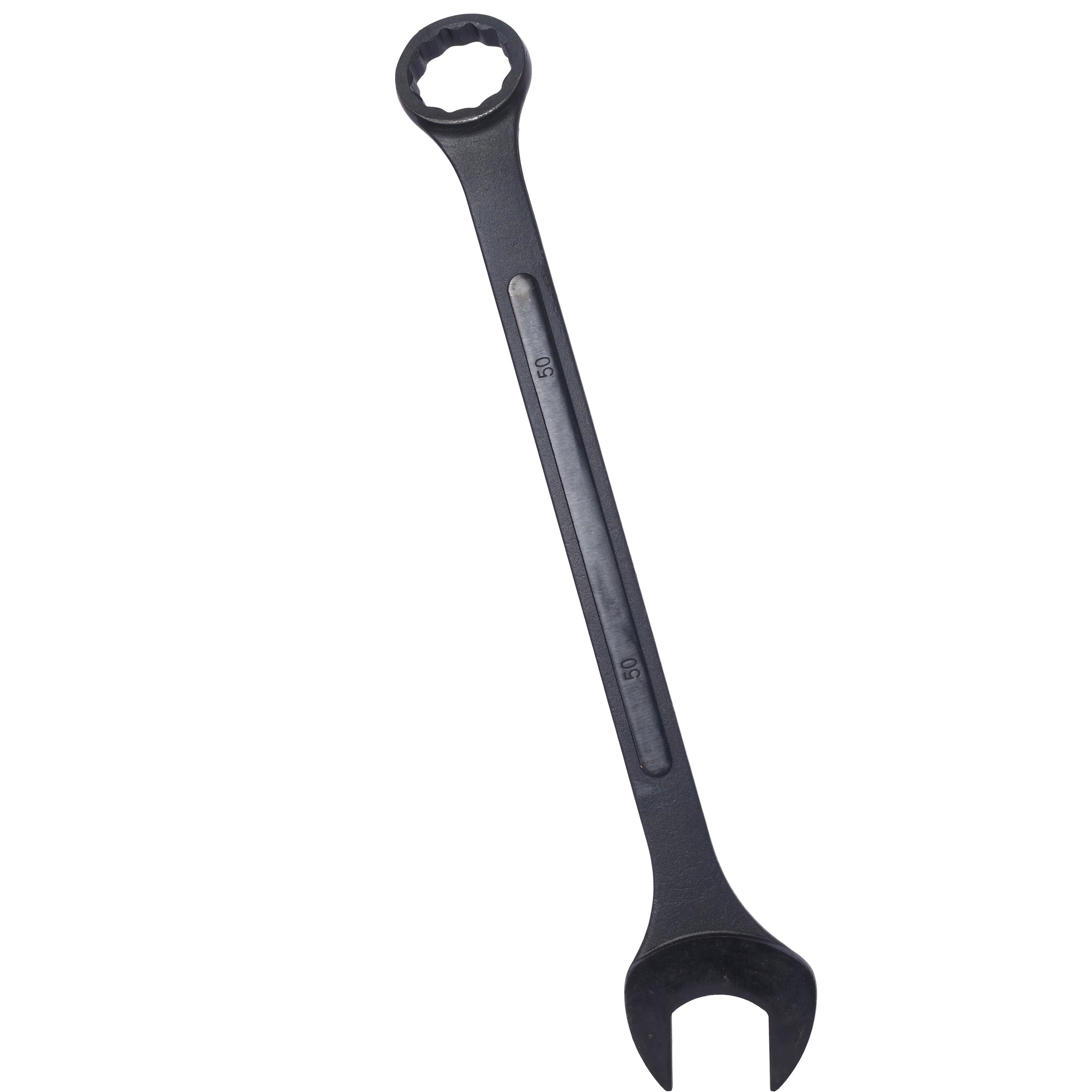 Heavyduty black combination wrench with a mm size marking