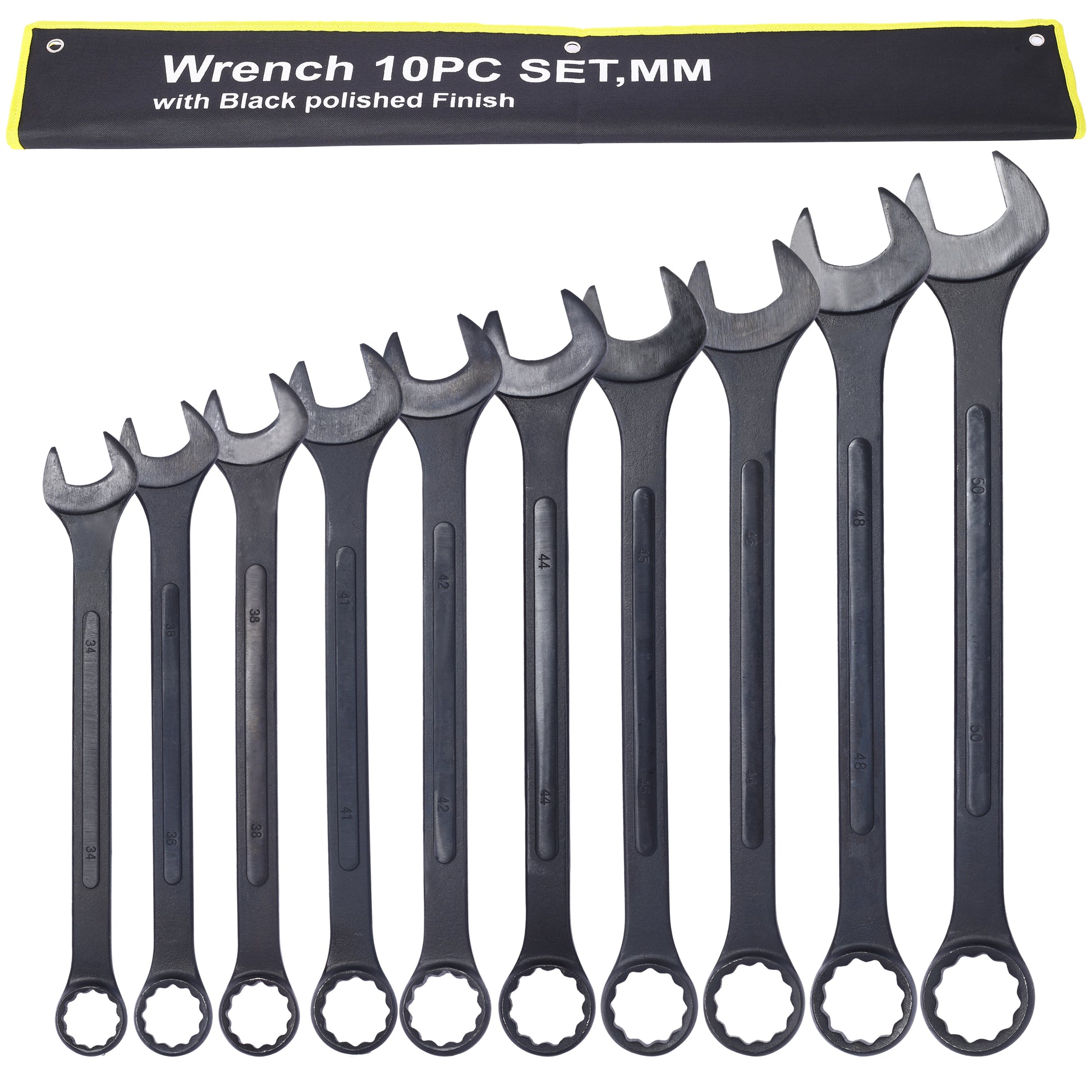 Set of mm metric wrenches with black polished finish
