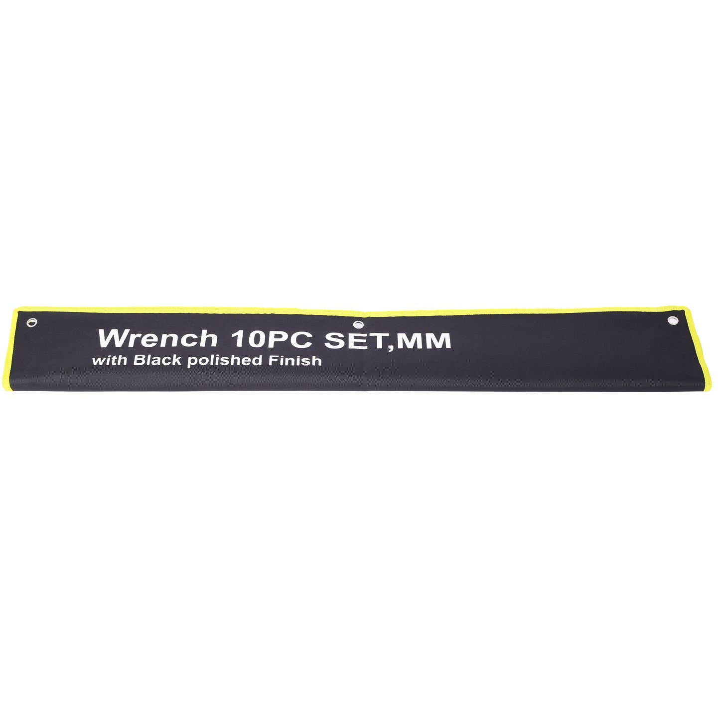 Black carrying case for piece metric wrench set with yellow trim