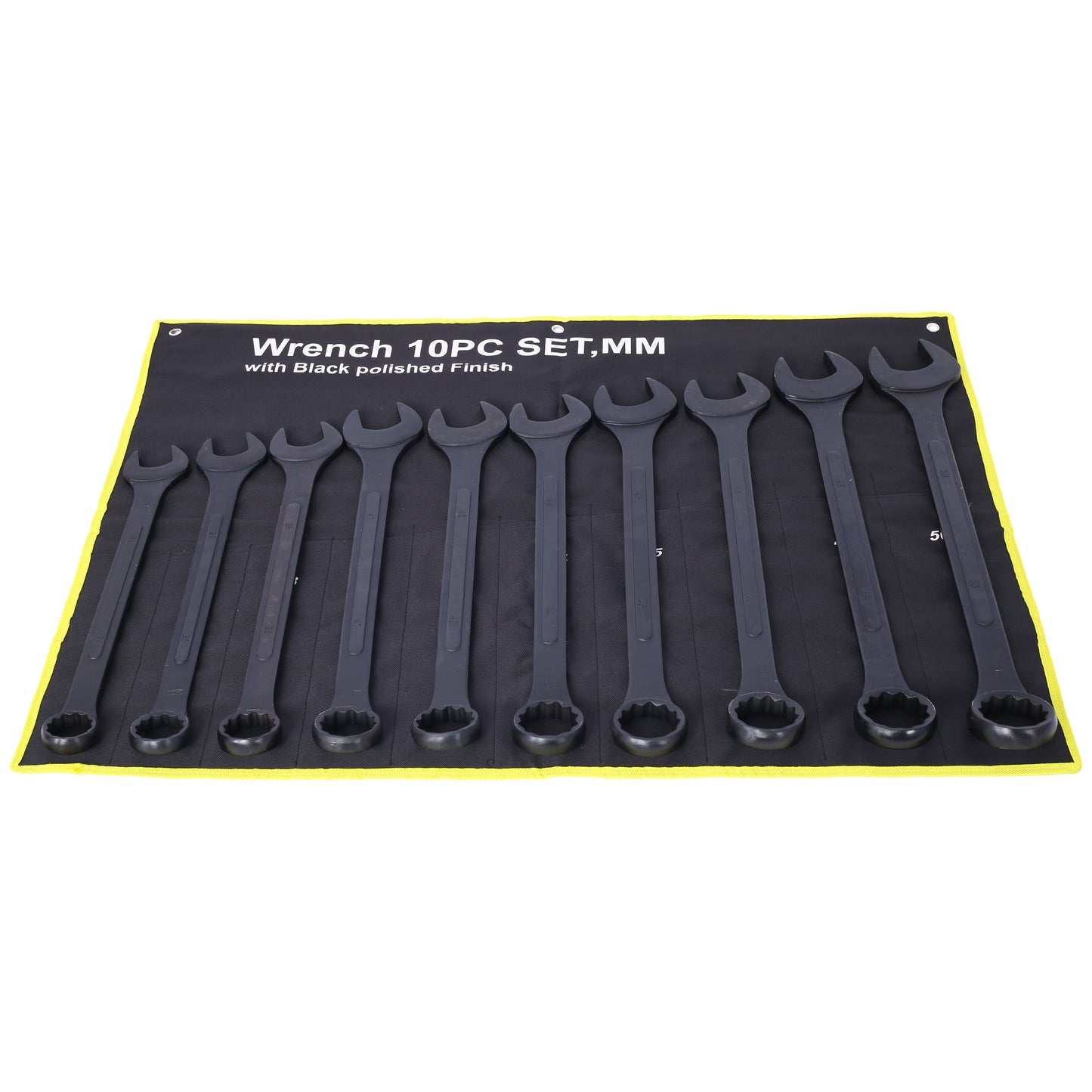 Black polished finish  piece metric wrench set with durable canvas roll pouch
