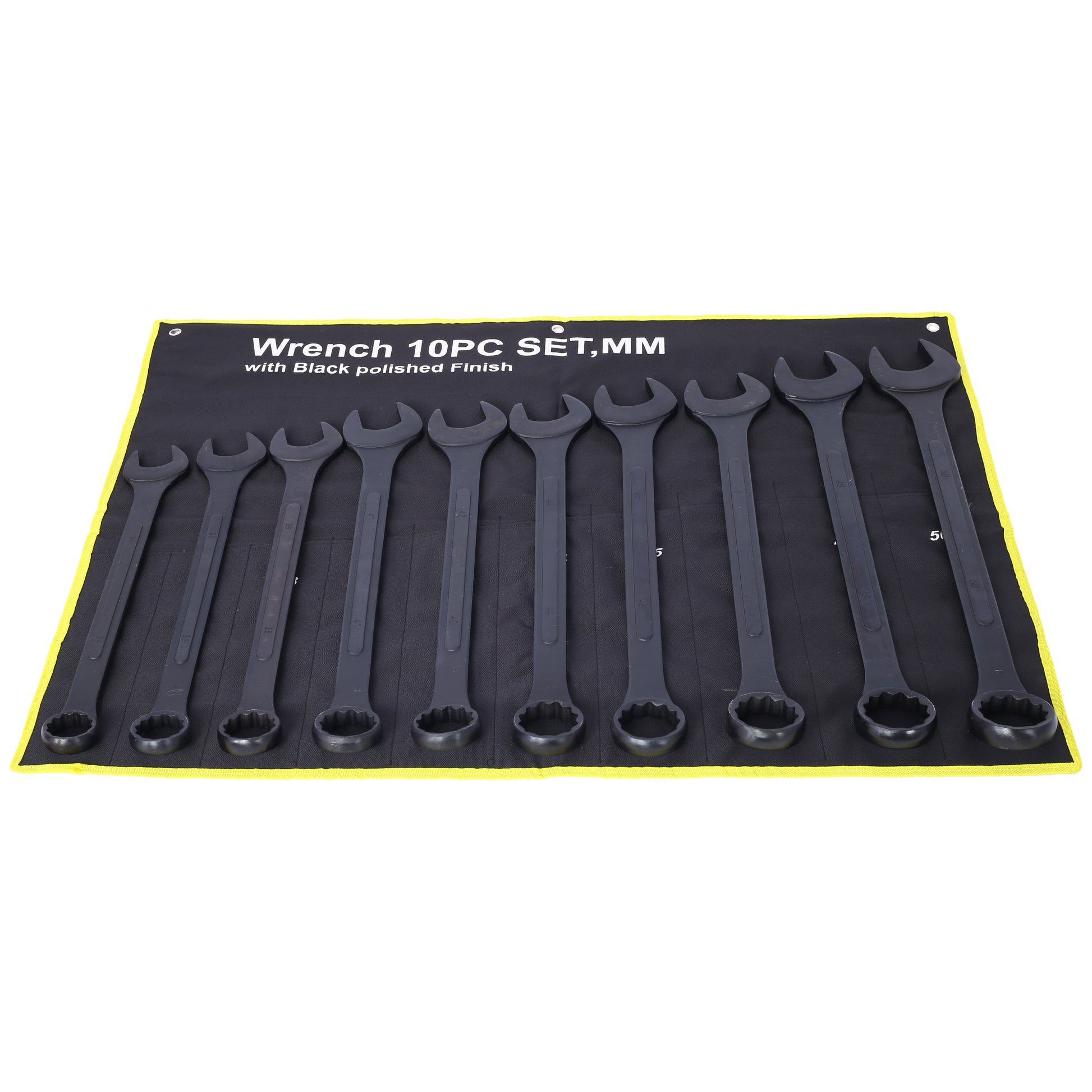 Black polished finish  piece metric wrench set with durable canvas roll pouch