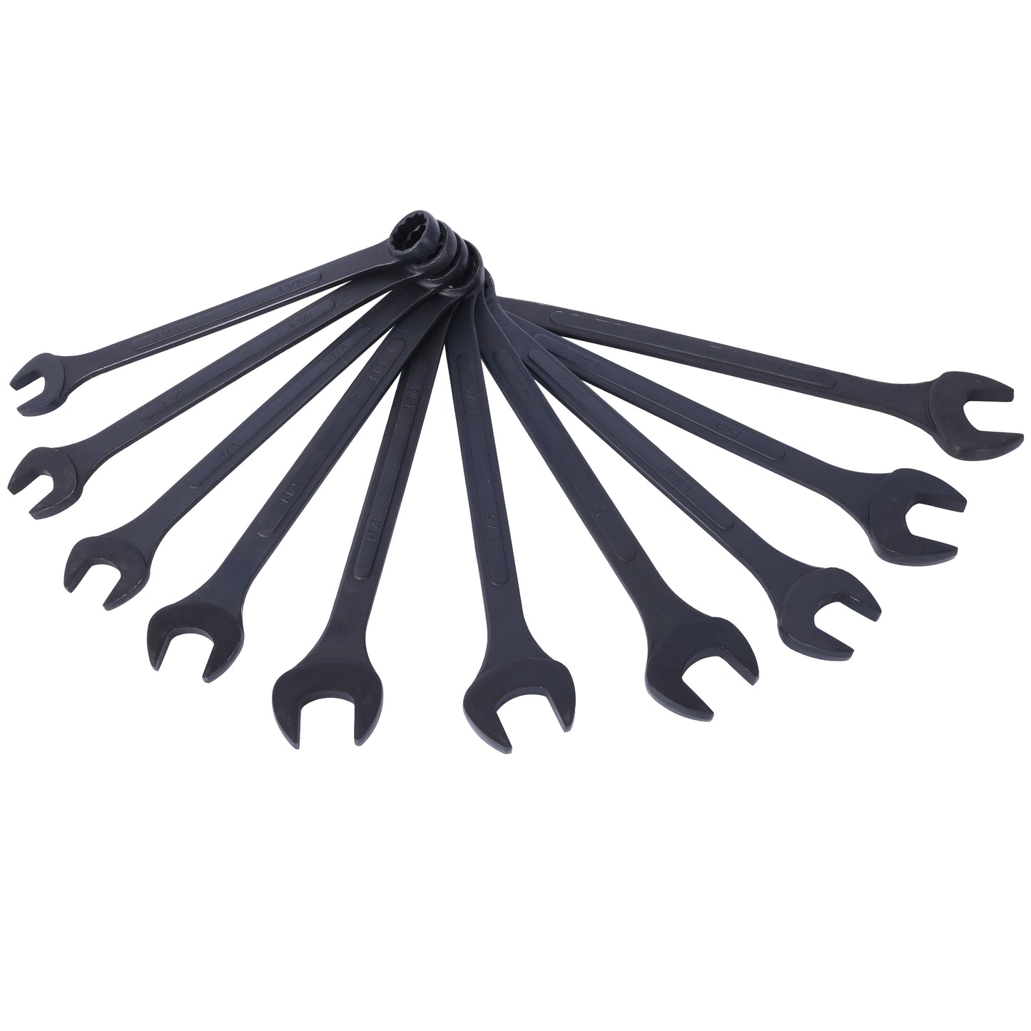 Set of  matte black openend wrenches of various sizes for mechanics