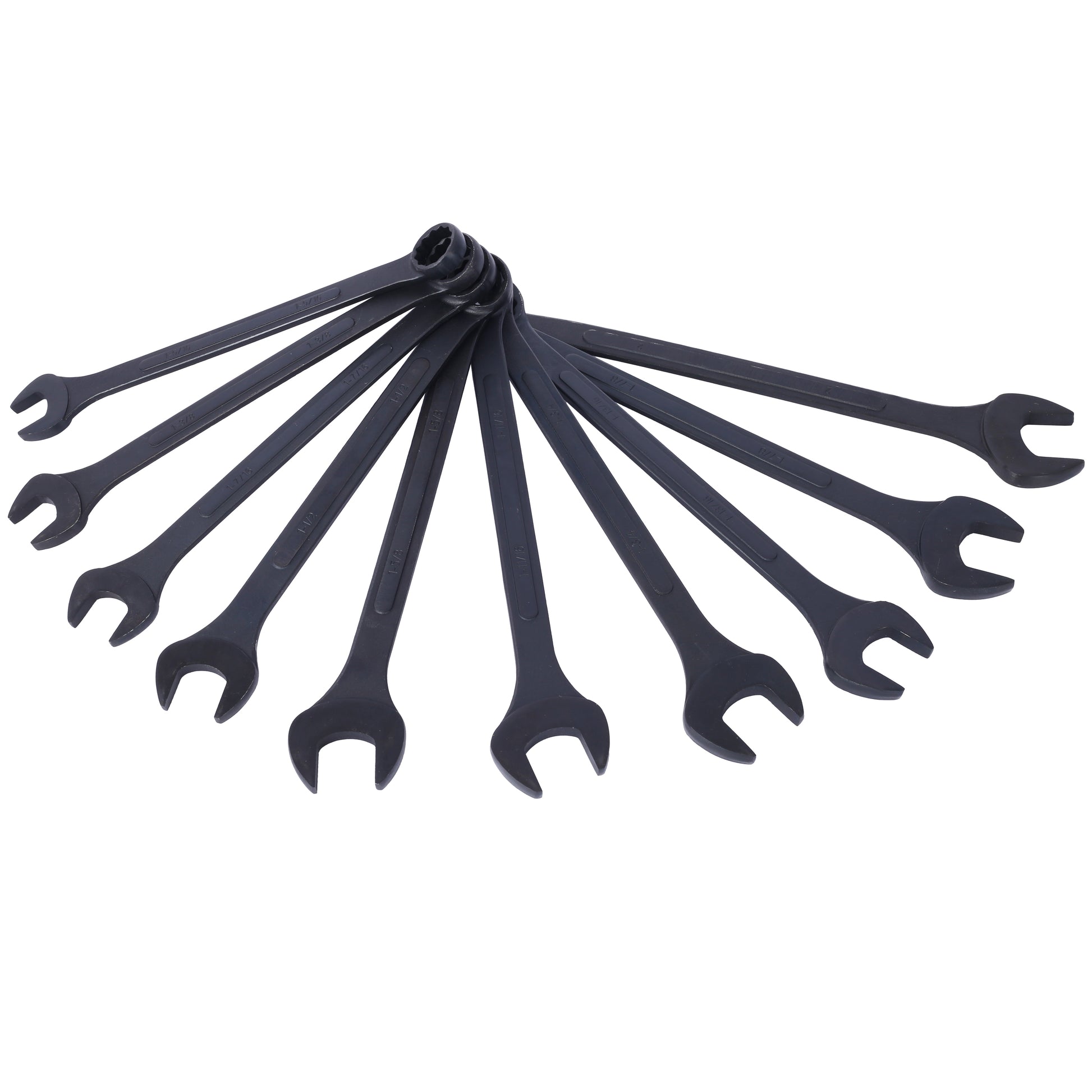 Set of  matte black openend wrenches of various sizes for mechanics