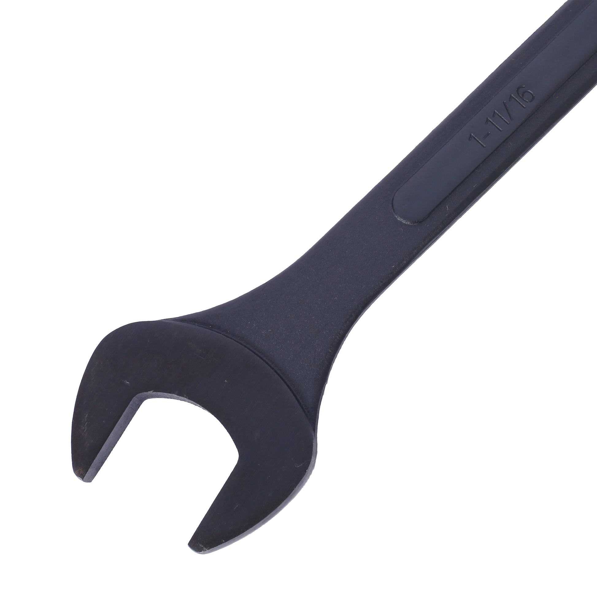 Black openend wrench with size  stamped on the handle
