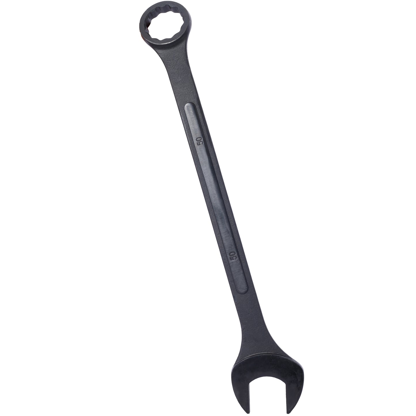 Black mm combination wrench with open and box ends for mechanical tasks