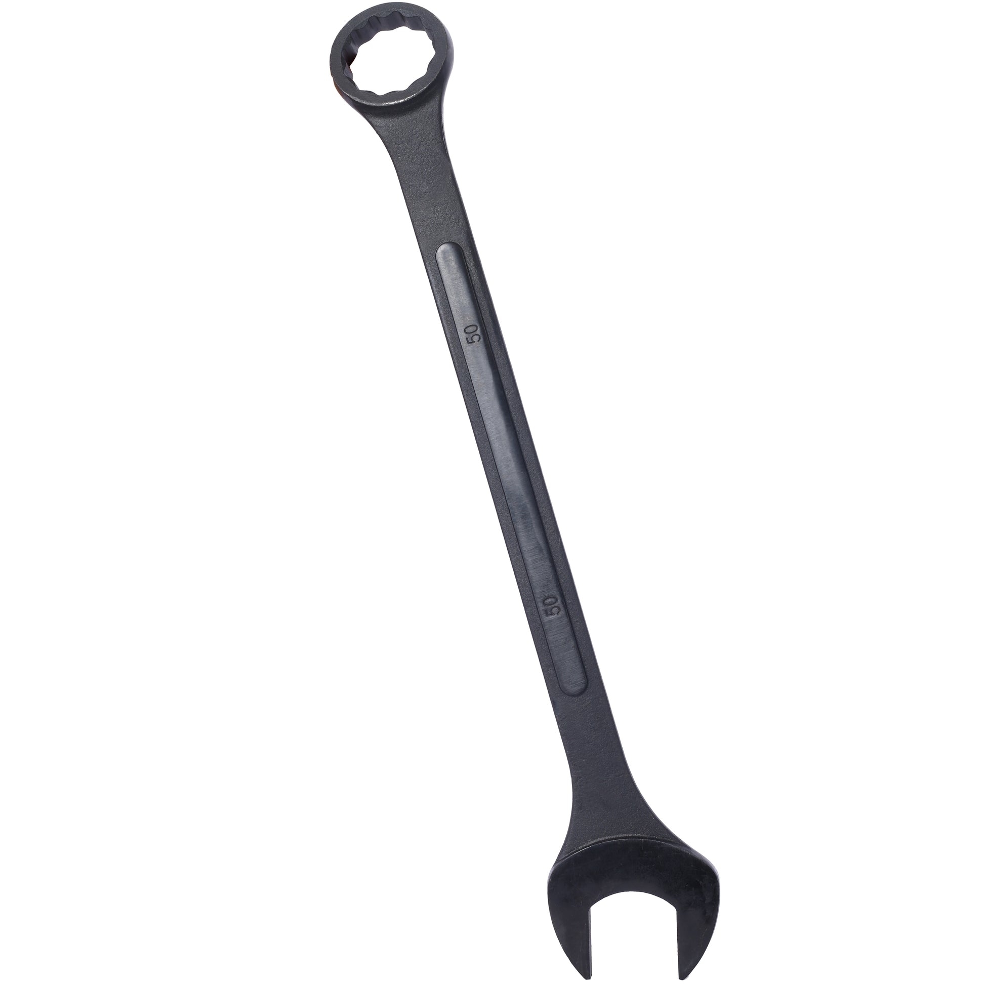 Black mm combination wrench with open and box ends for mechanical tasks