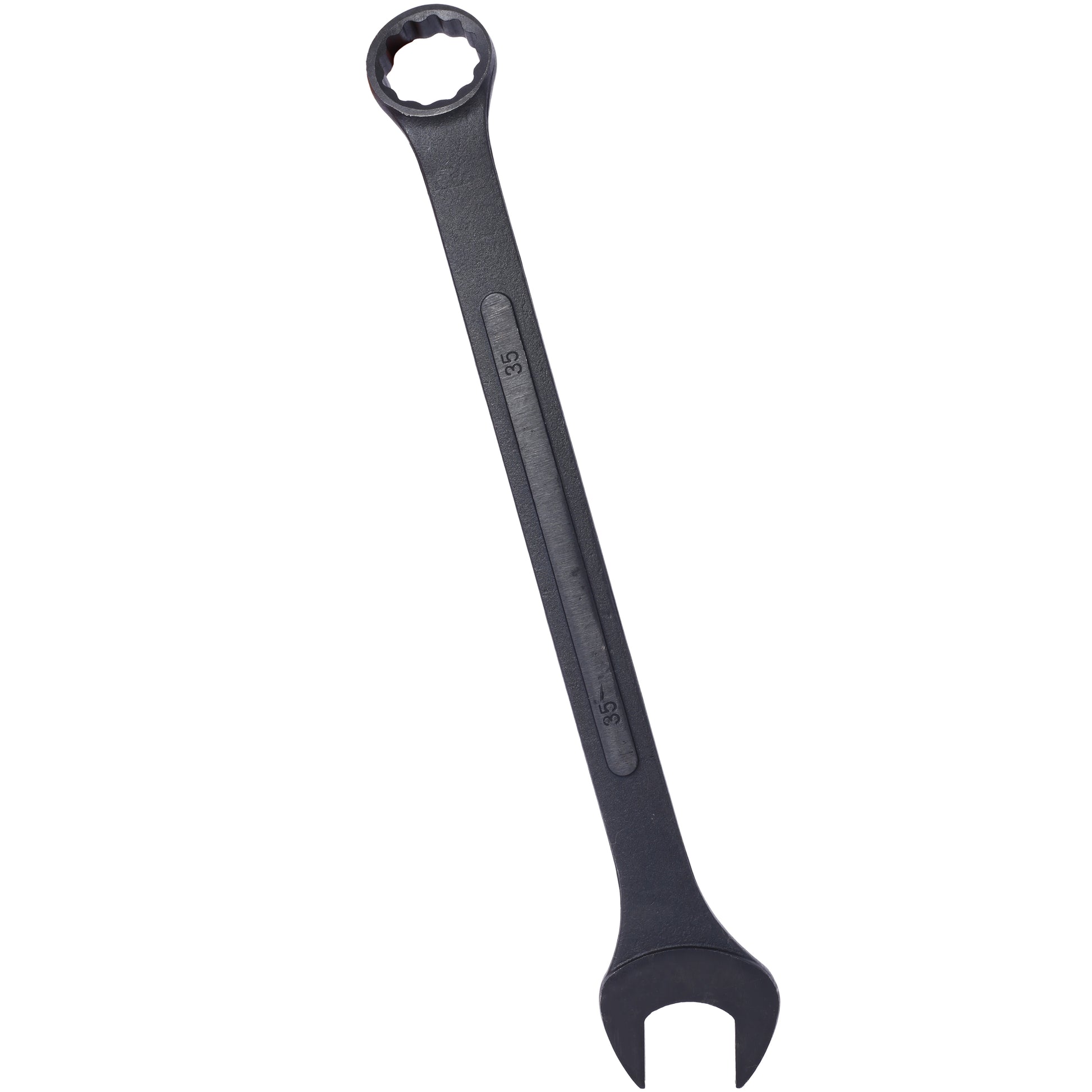 Black steel mm combination wrench with open and box ends for mechanical use