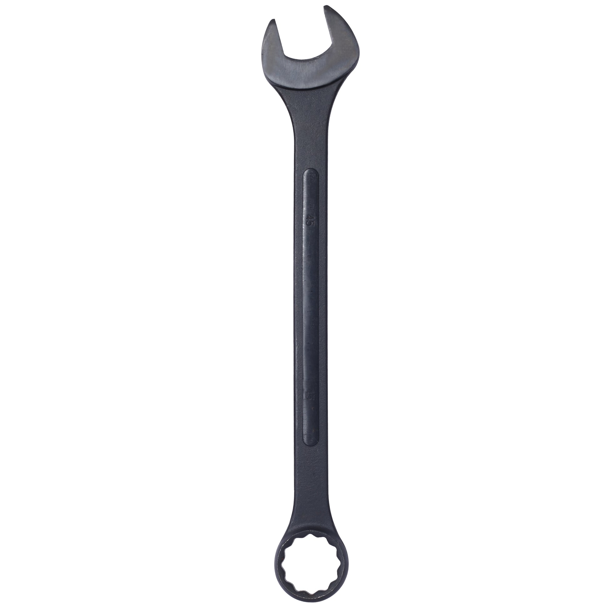 Black mm combination wrench with open end and twelvepoint box end