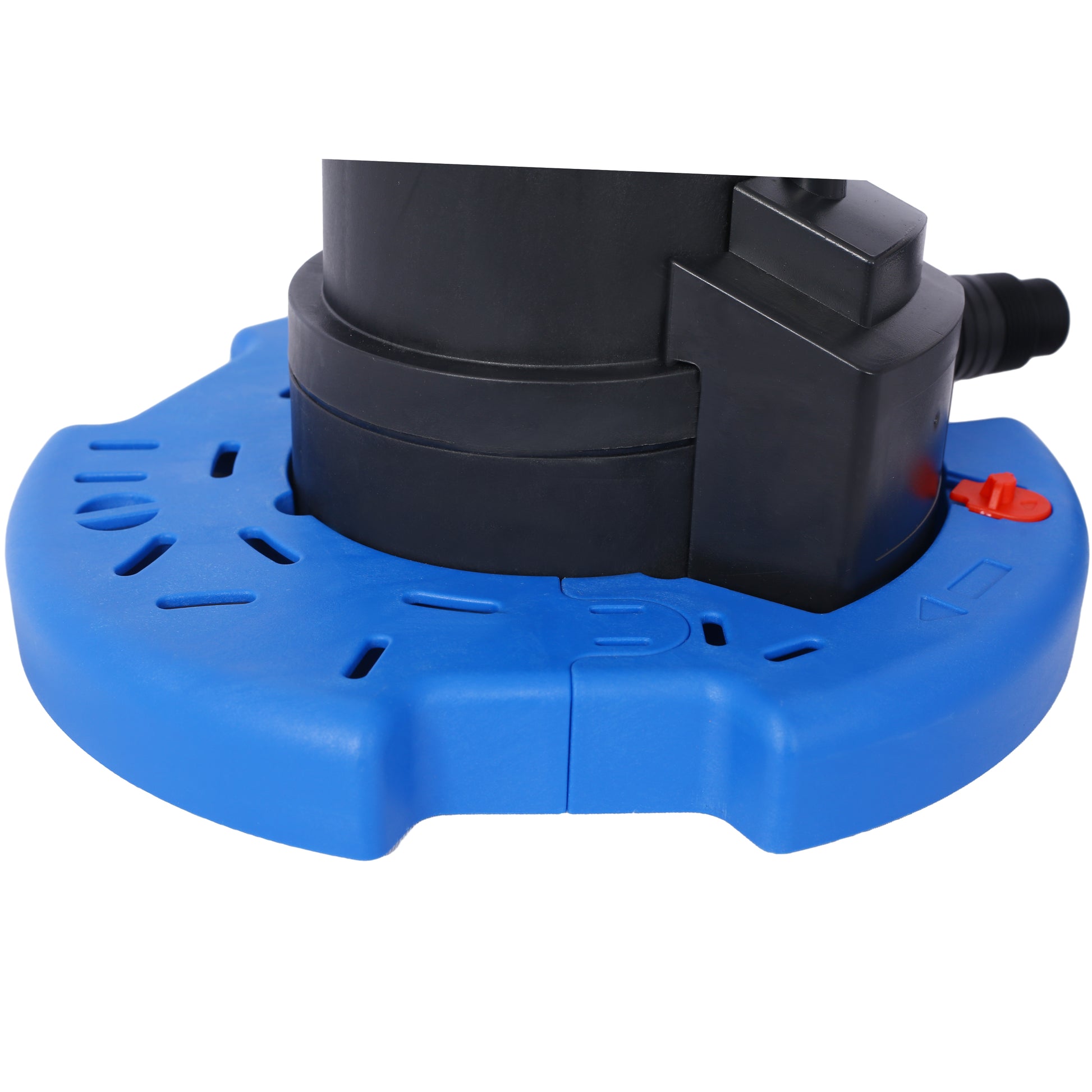 Black and blue portable submersible pump with red switch detail