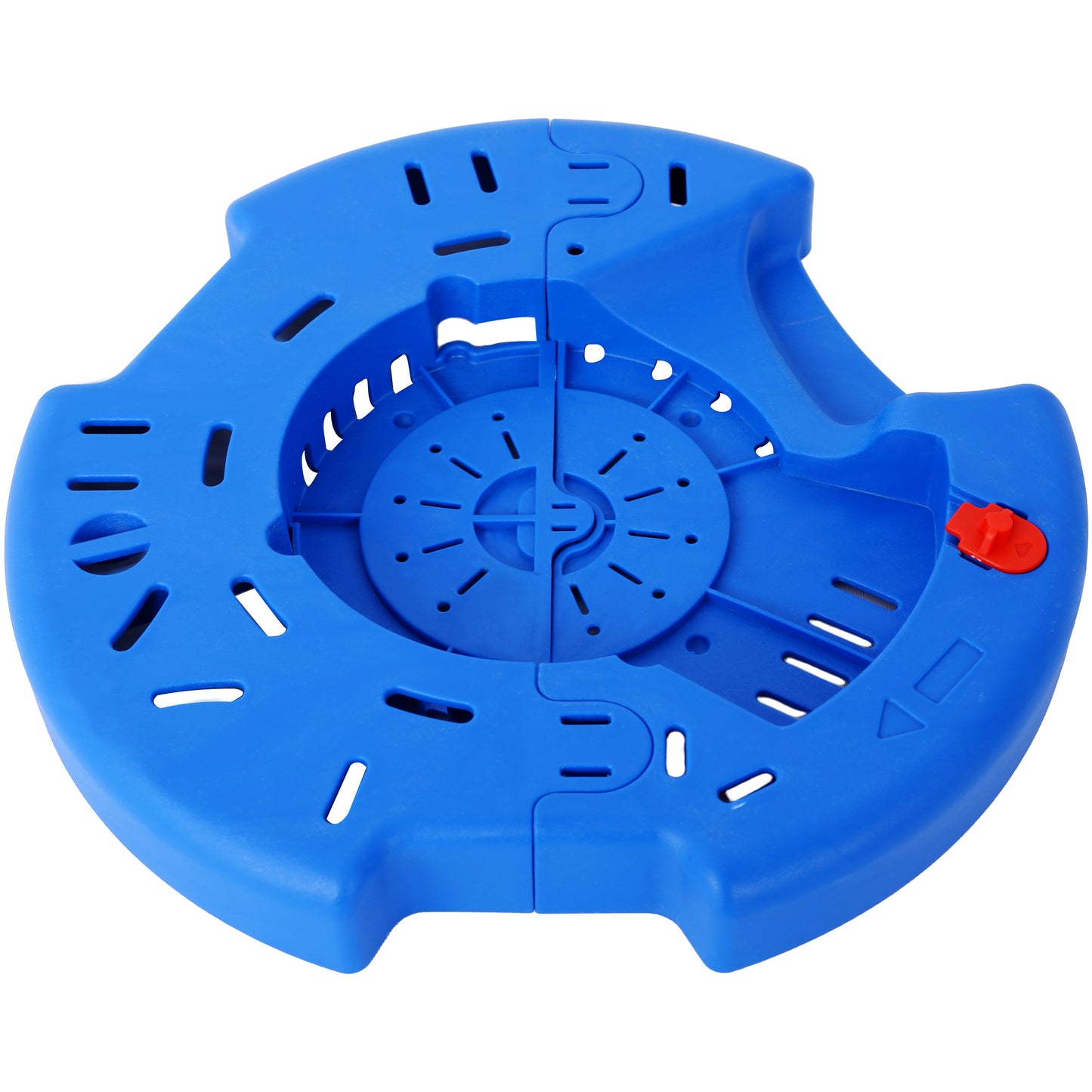 Blue plastic training aid with slots and textured grip for swimming practice