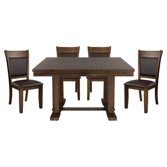 TREATLIFE HOME Transitional 5-Piece Dining Set with Storing Extension Leaf and Leather Upholstered Side Chairs, Light Rustic Brown