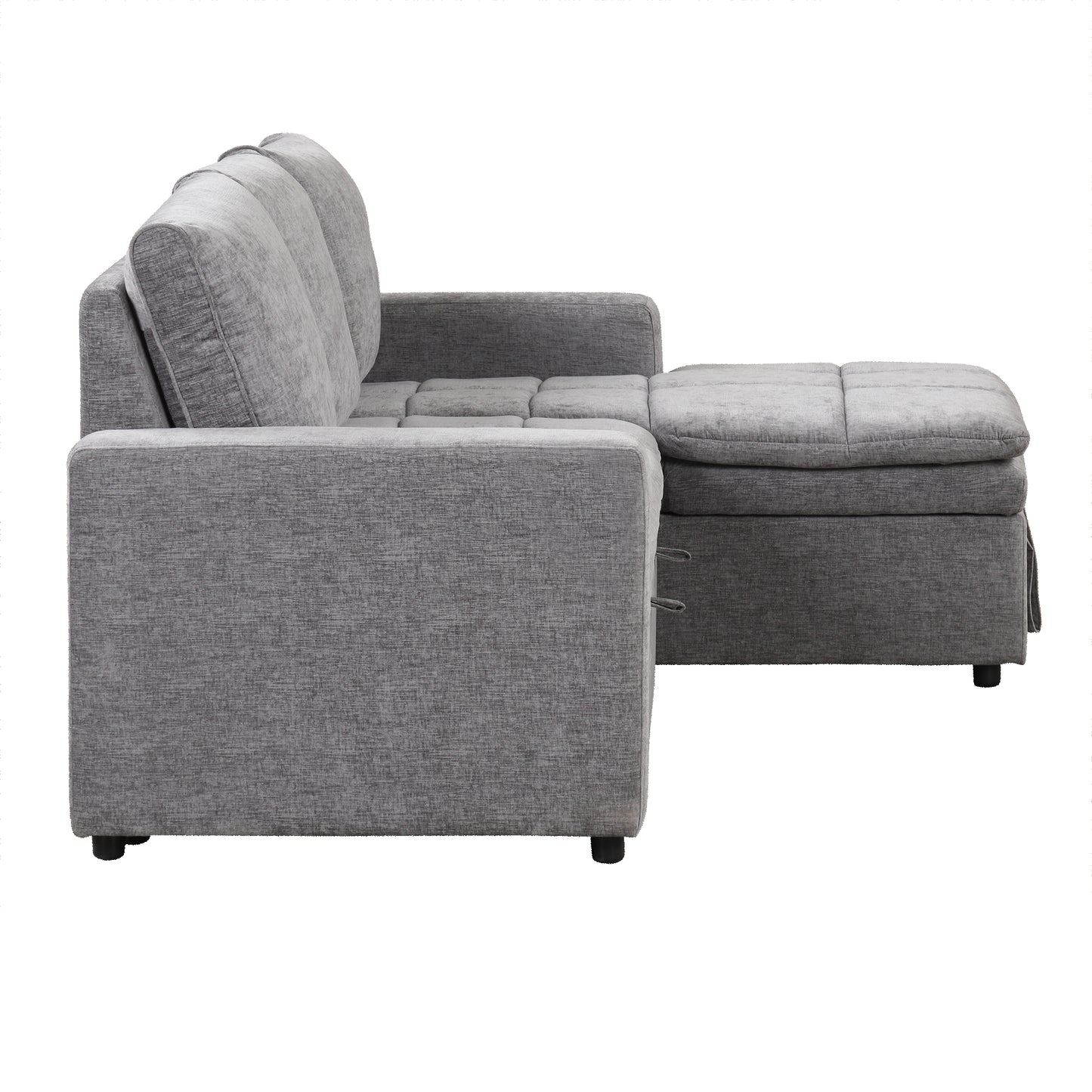 Gray fabric sectional sofa with chaise lounge tufted seat cushions for modern living room