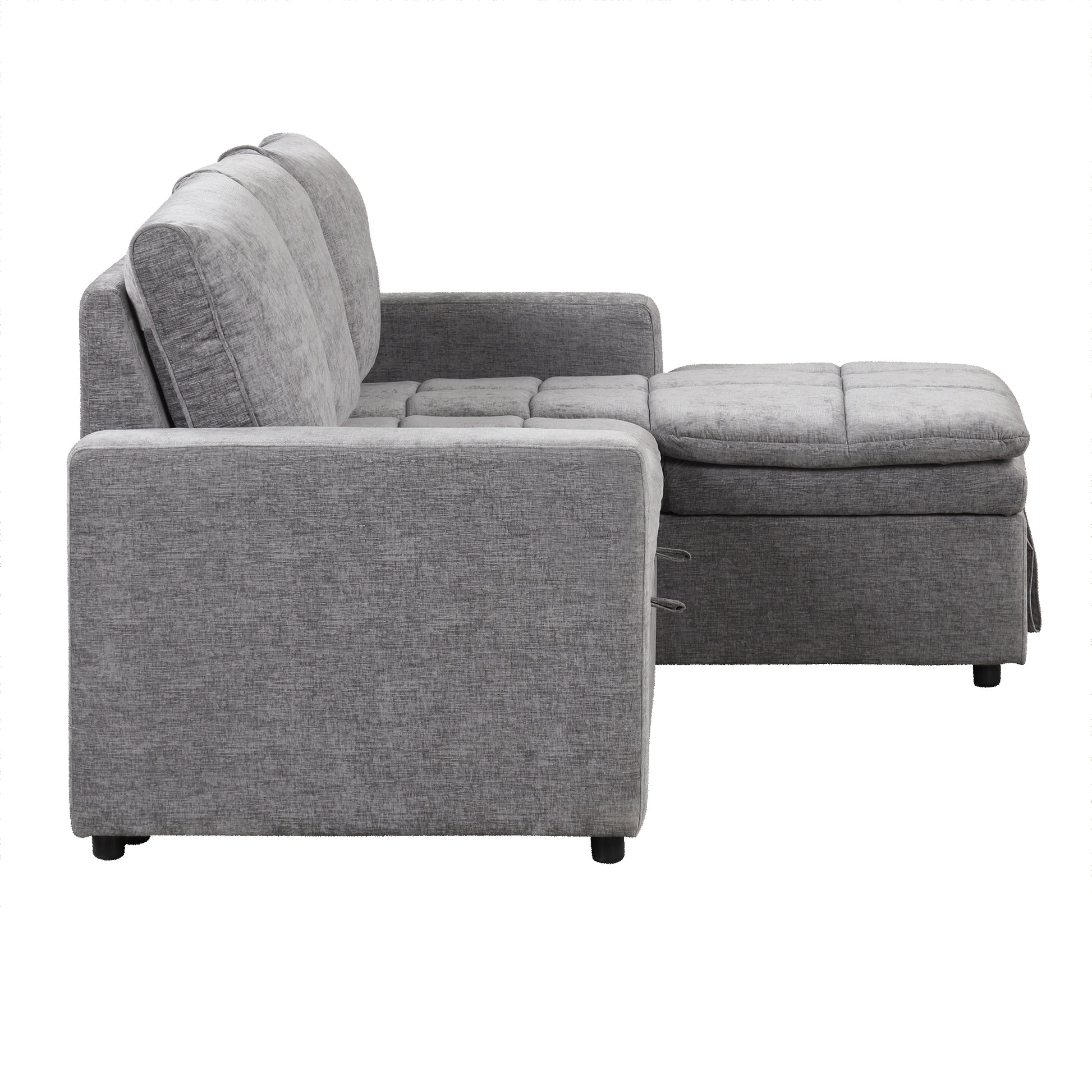 Gray fabric sectional sofa with chaise lounge tufted seat cushions for modern living room