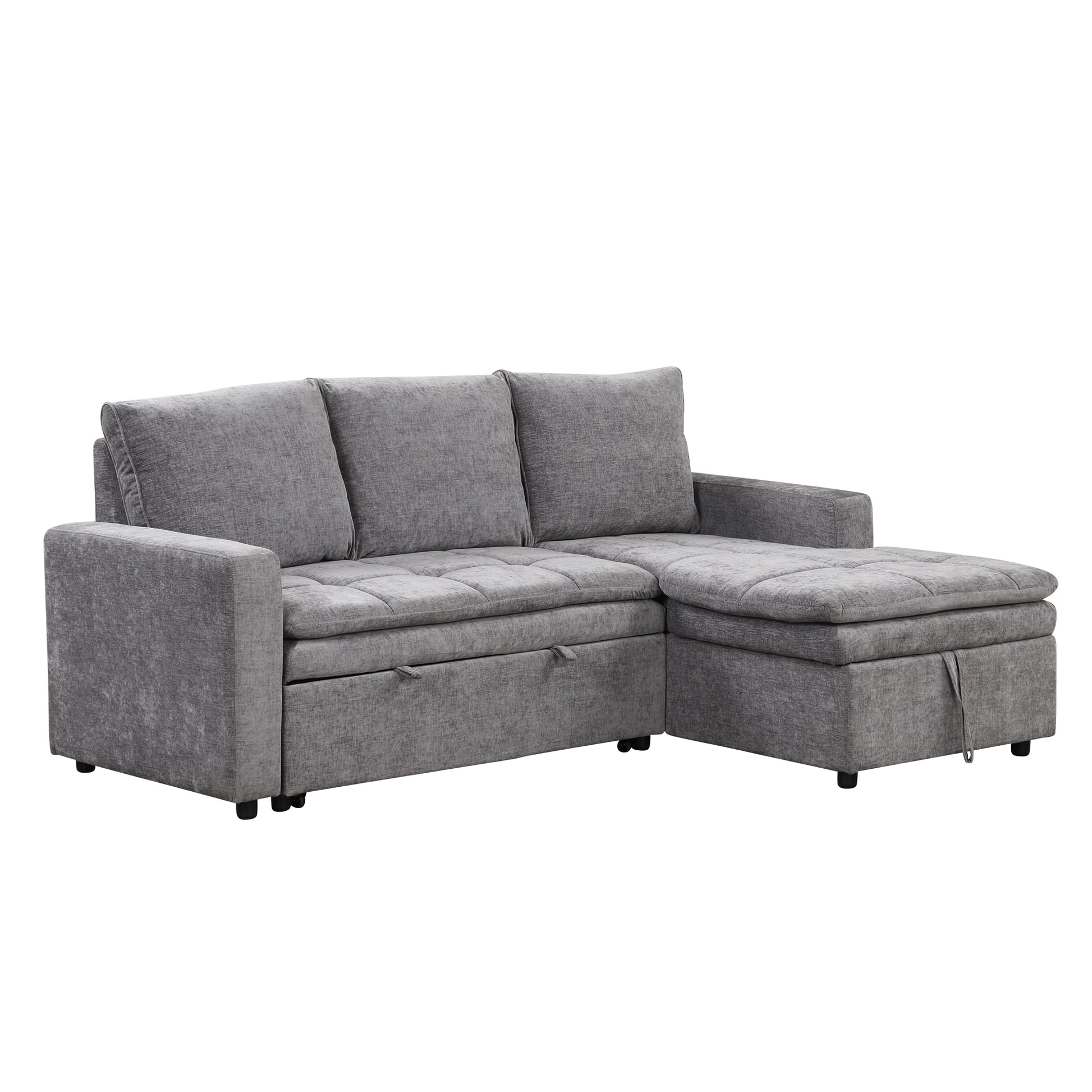 Grey fabric sectional sofa with chaise and storage compartment for living room