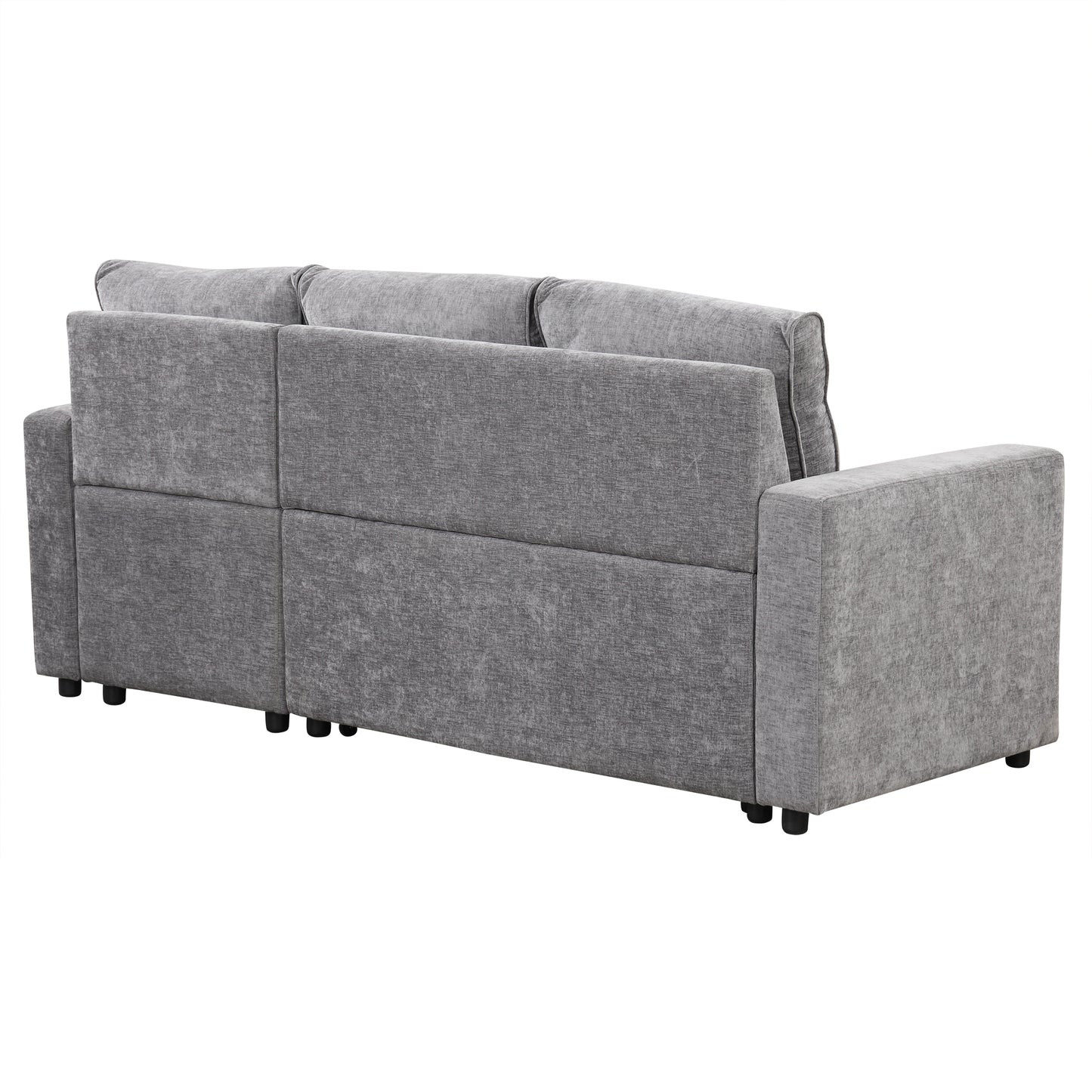 Gray fabric sectional sofa viewed from the back with plush cushions and clean lines for modern living rooms