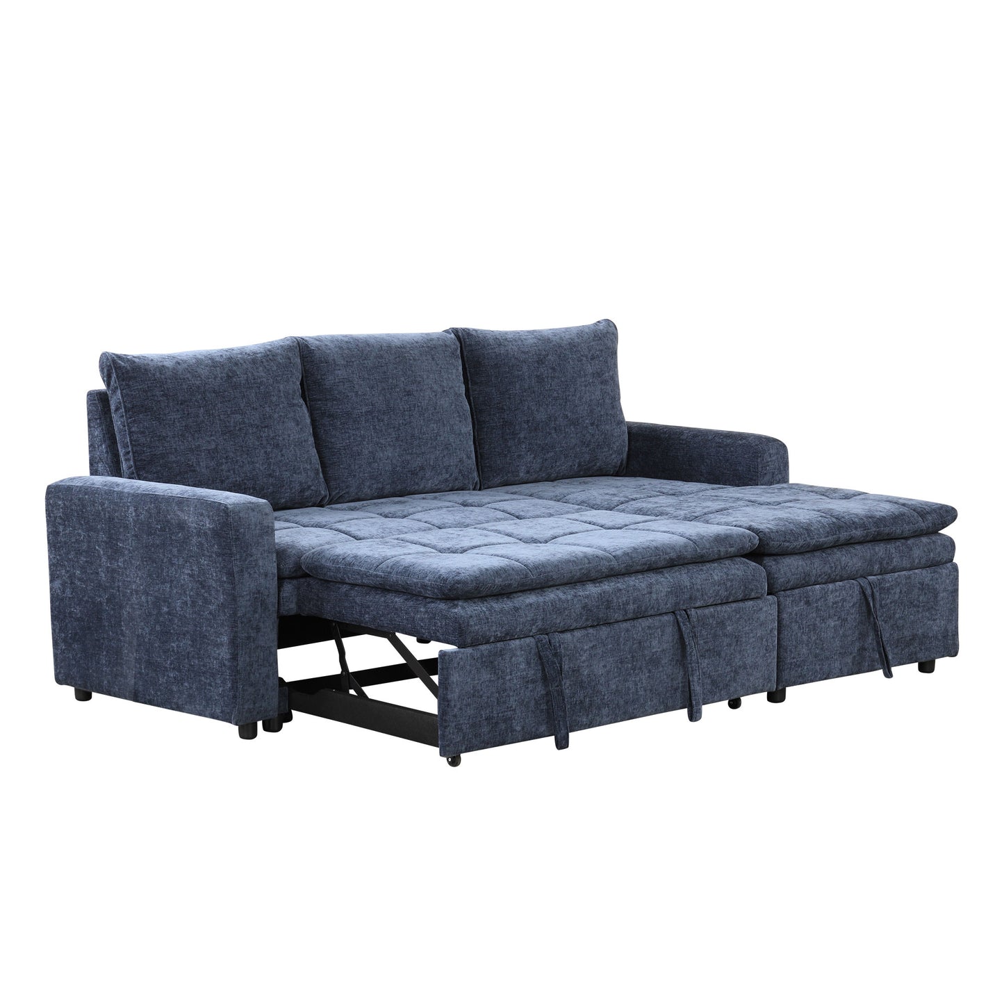 Navy blue fabric sofa bed with tufted seat cushions modern design