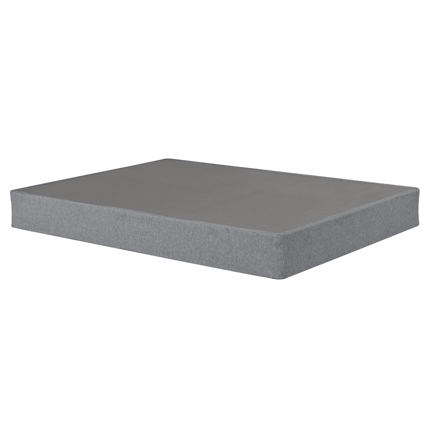 Grey fabric covered box spring foundation for a mattress