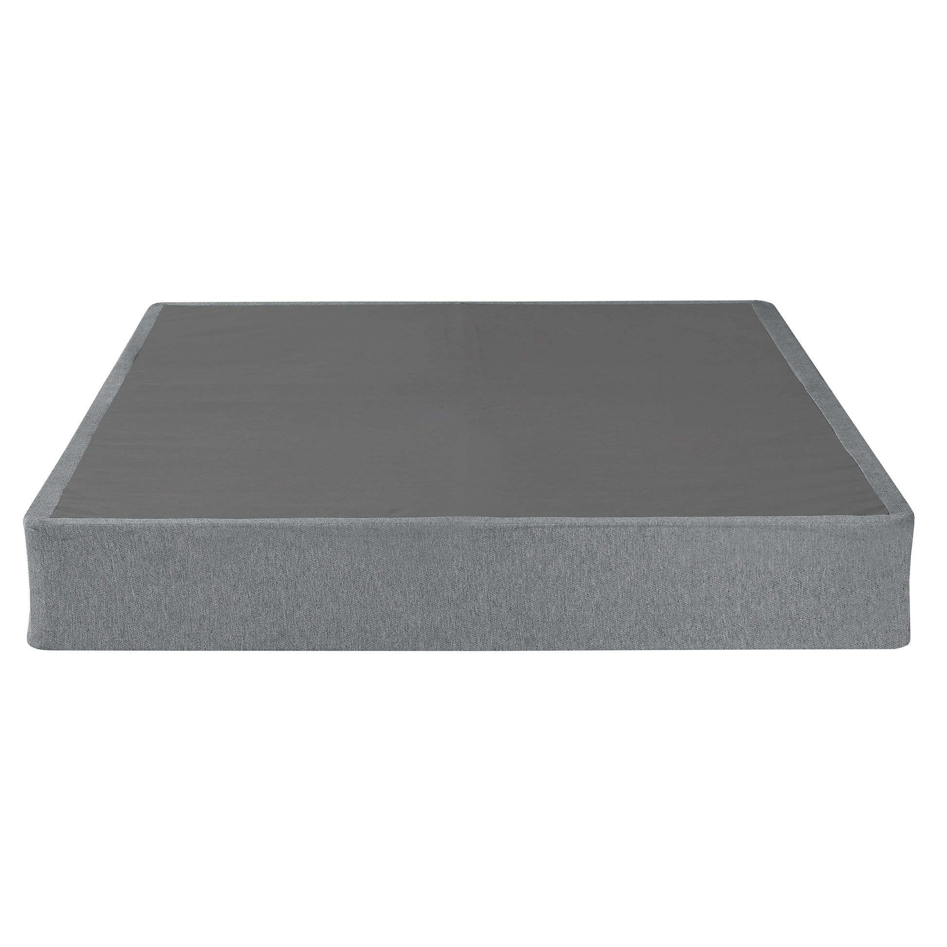 Gray upholstered queen size bed frame with clean modern lines for bedroom decor