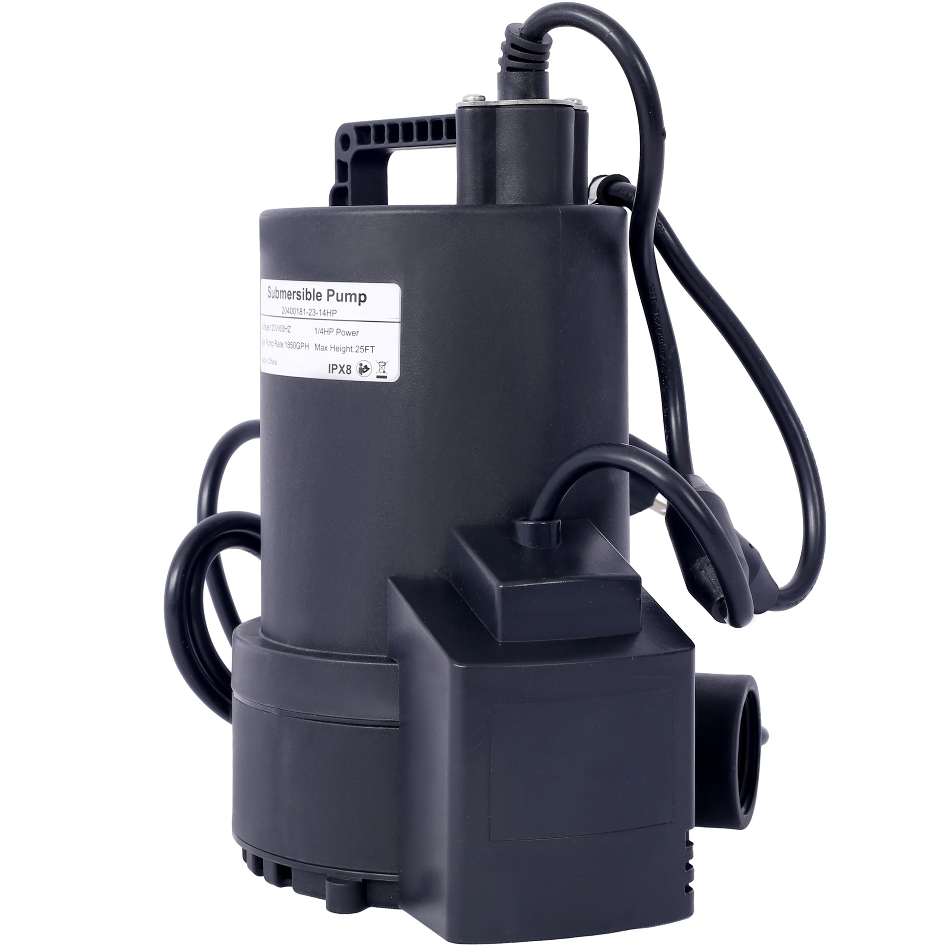 Black submersible pump with power cord and handle  HP for draining water