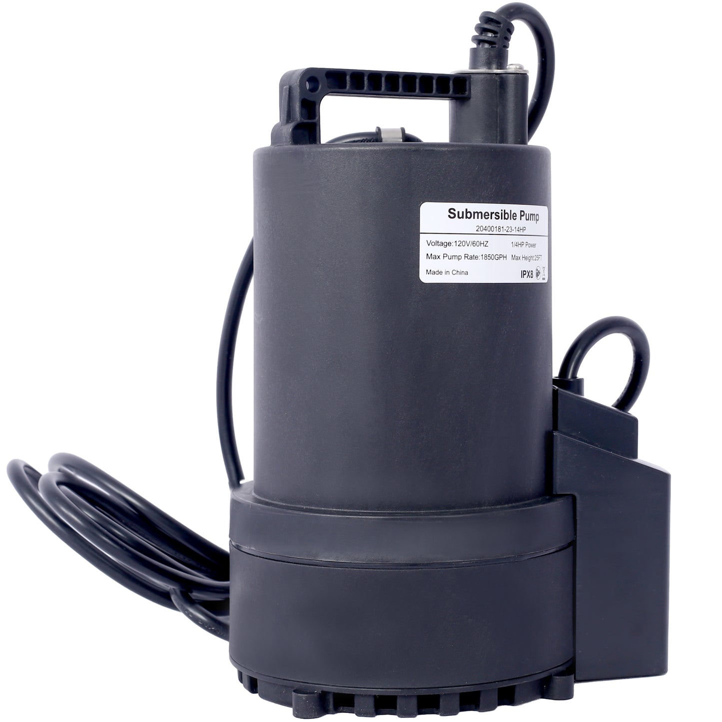 Black submersible pump with handle and power cord  HP