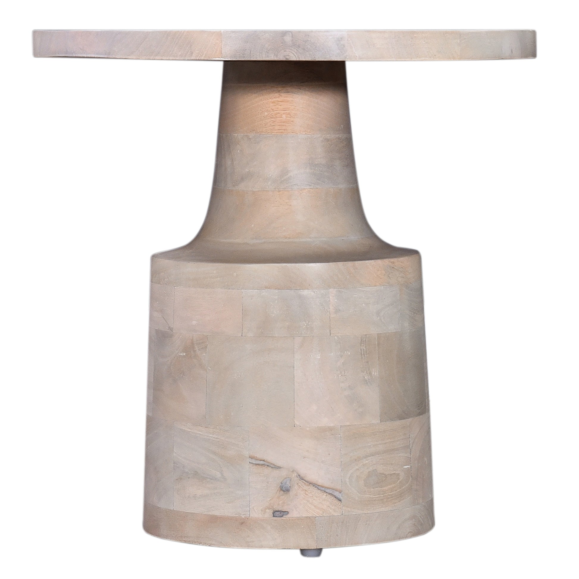 Light wood pedestal accent table with tapered base perfect for small spaces