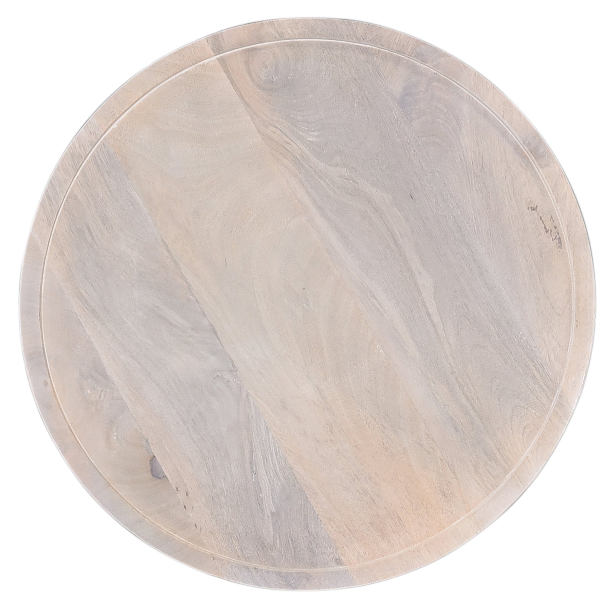 Round light oak wood serving board with carved rim detail