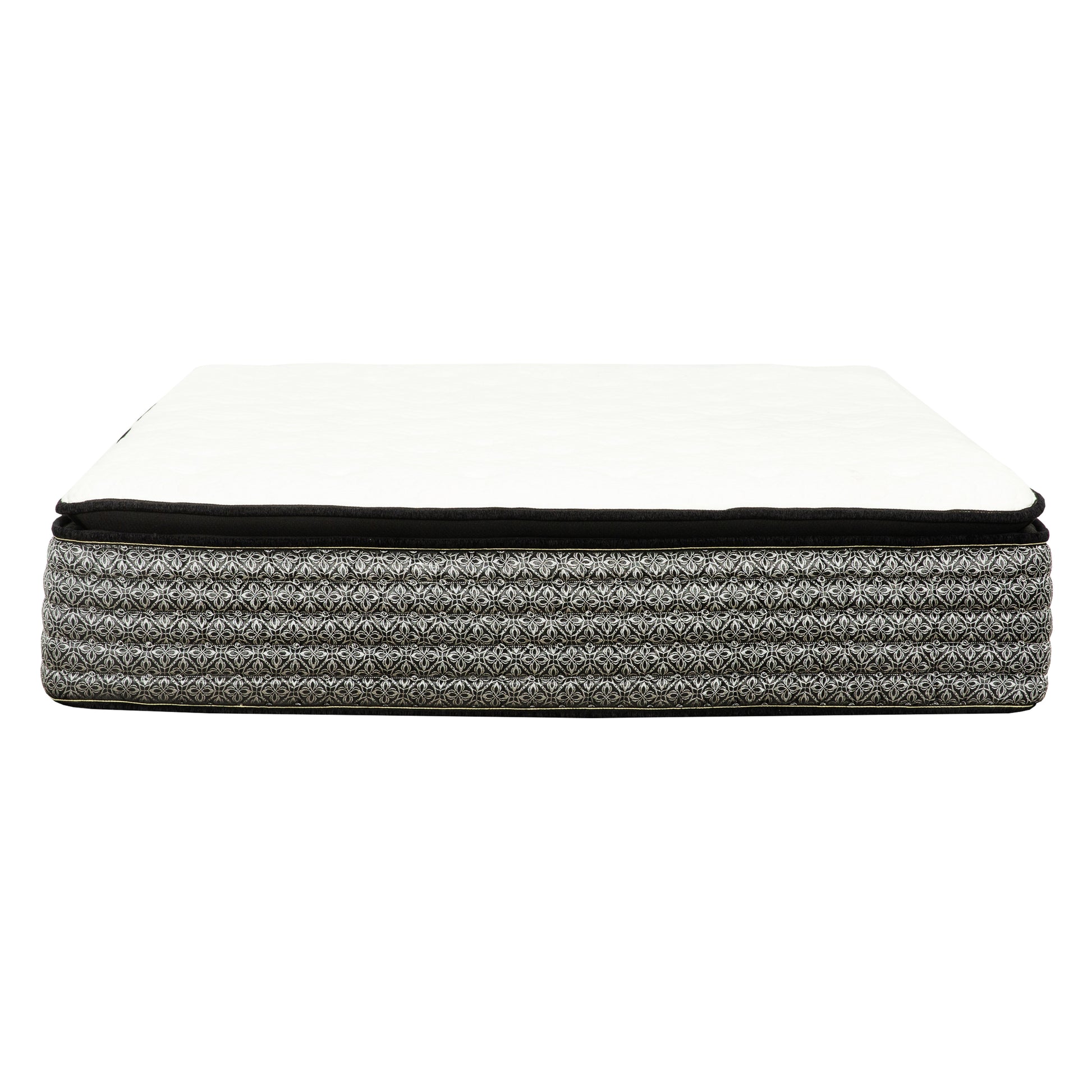 White top queen size mattress with ornate grey patterned sides