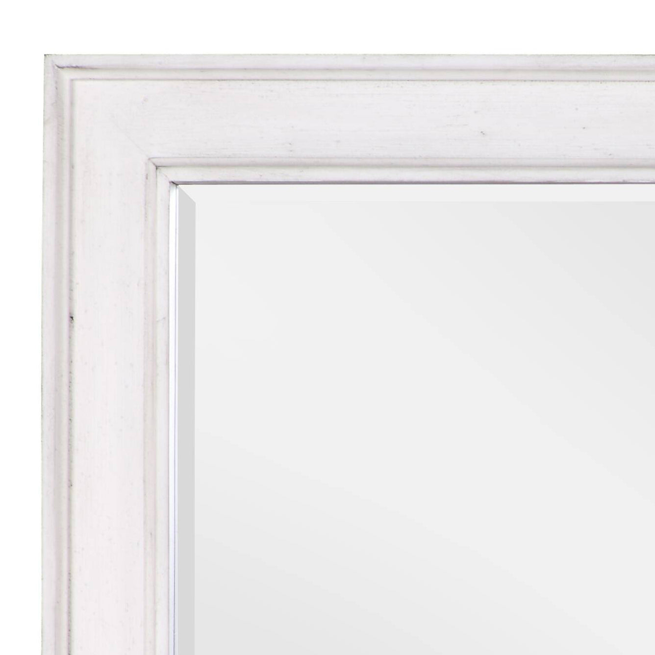 Distressed white wood framed rectangle mirror