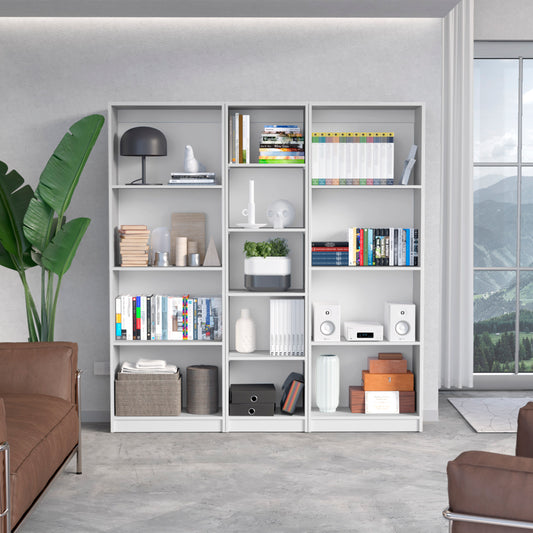 White modern bookshelf with diverse home decor items and books