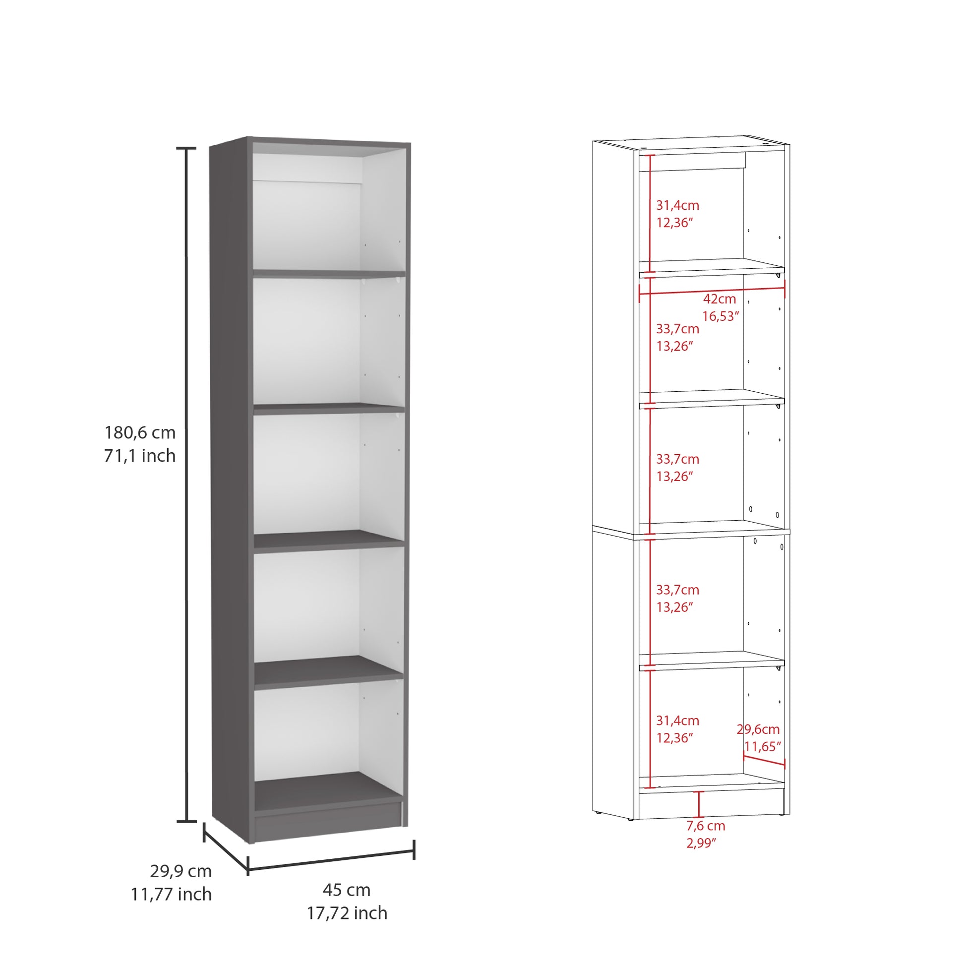 Tall gray and white open shelving unit  cm height  cm width