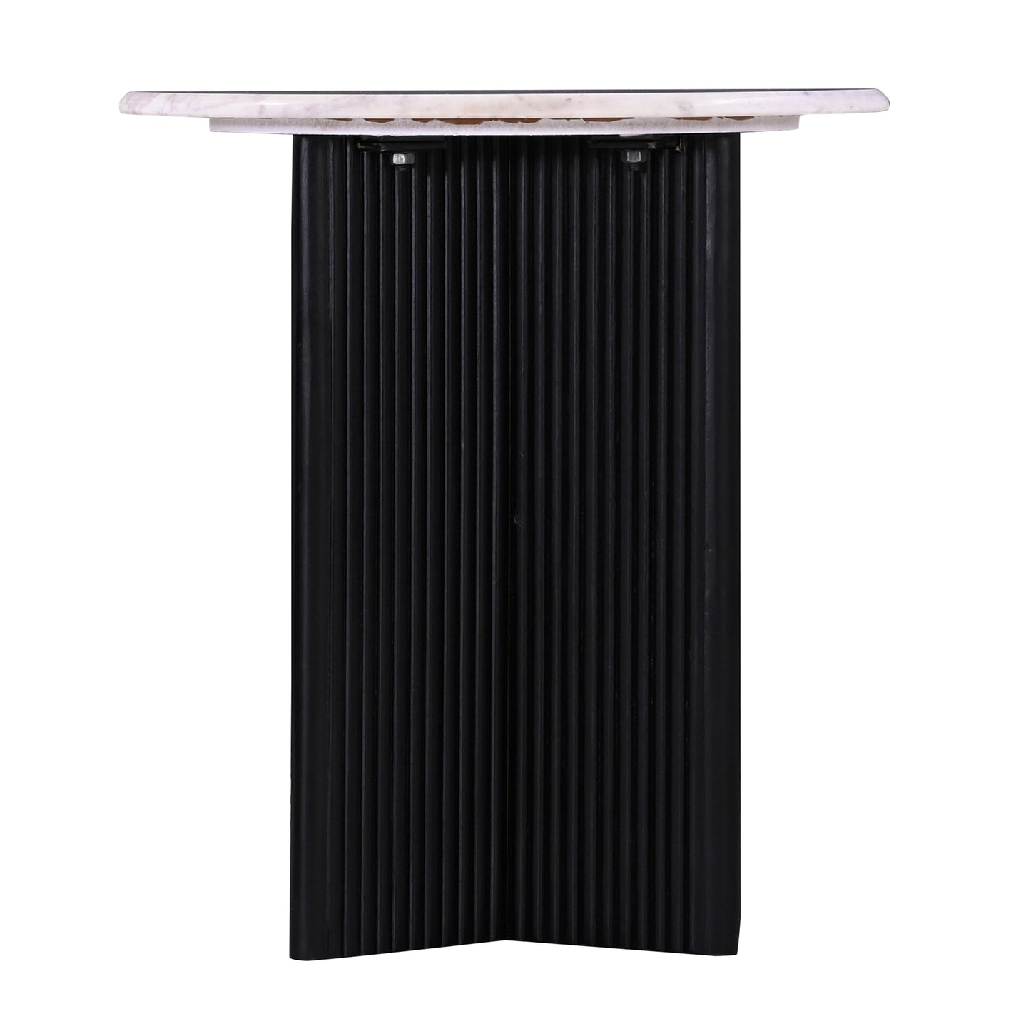 Modern round marble side table with fluted black wood base