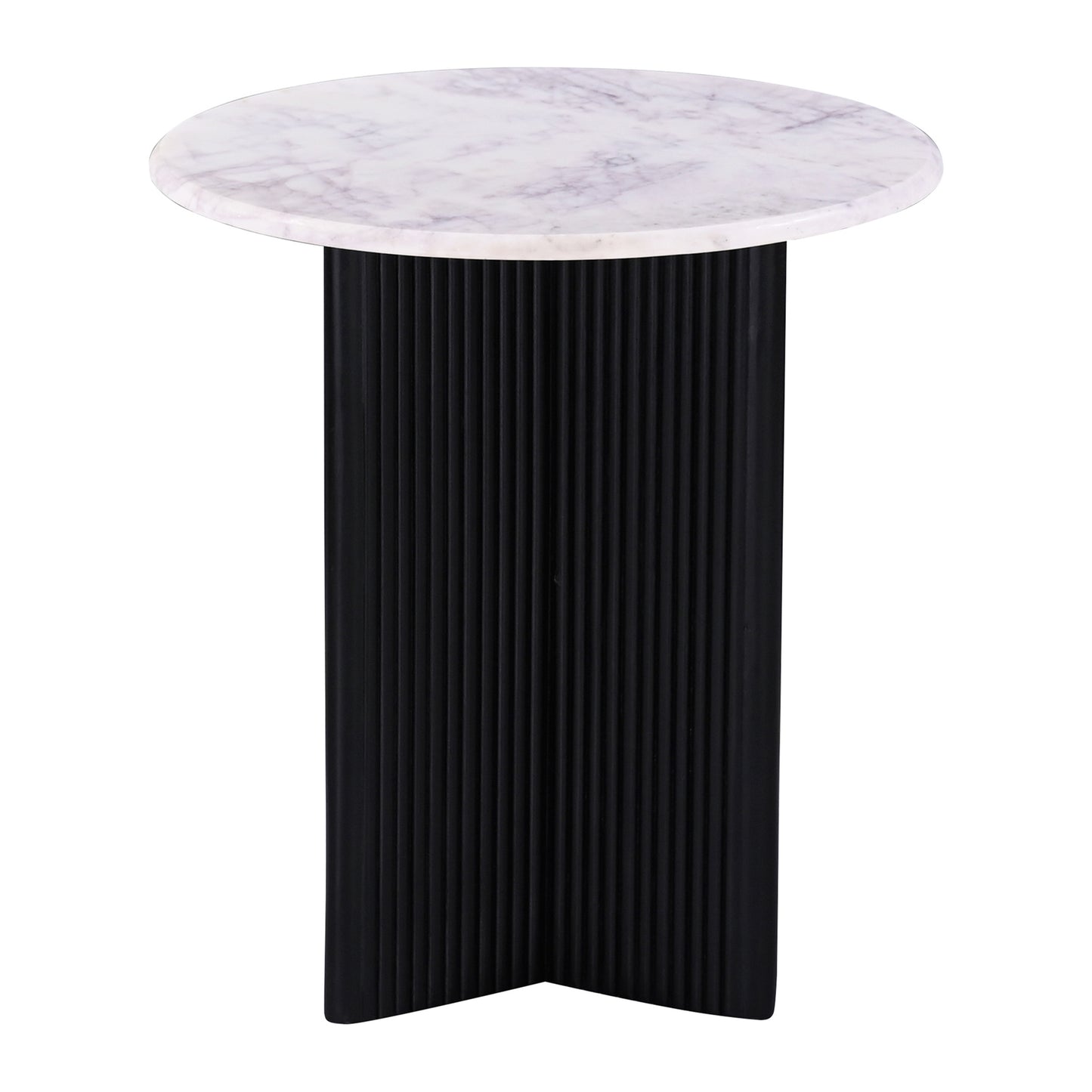 Round marble top side table with fluted black base