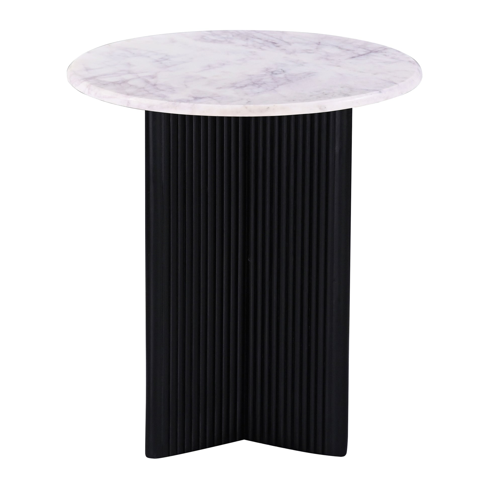 Round marble top side table with fluted black base