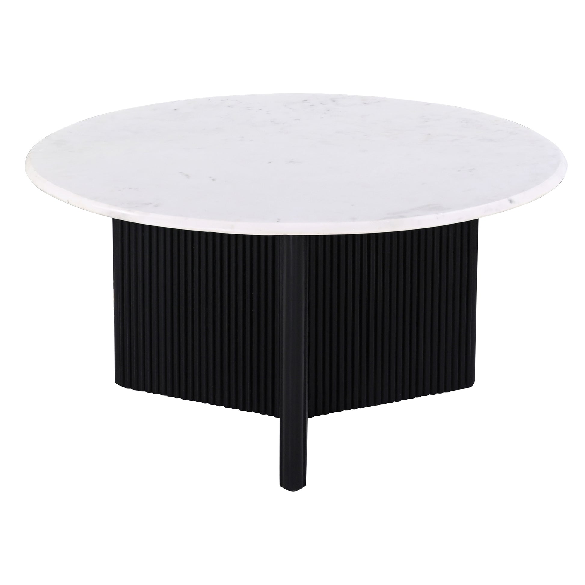 Round marble coffee table with fluted black base