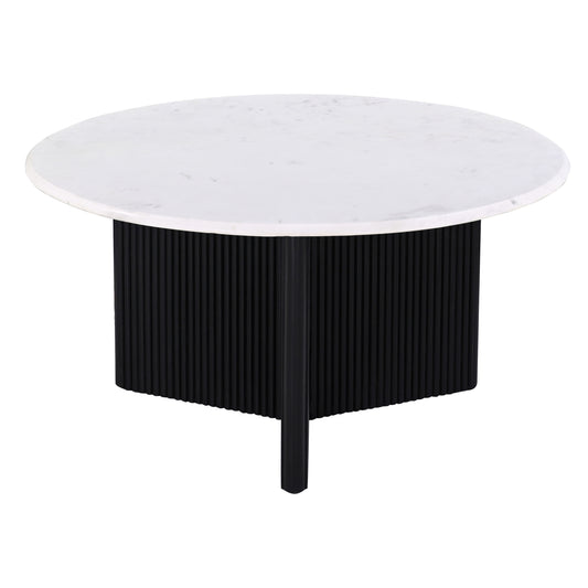 Round marble coffee table with fluted black base