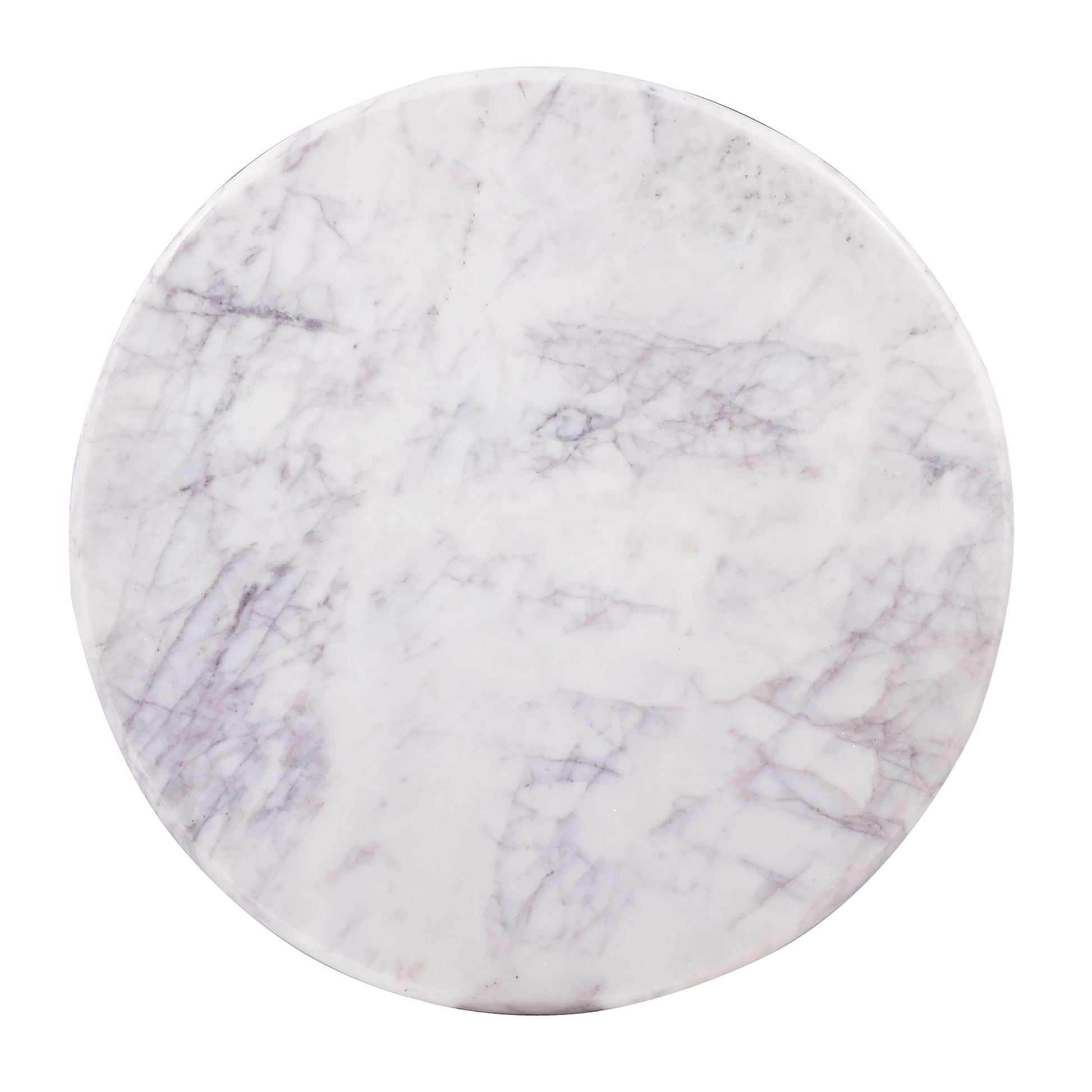 Round white marble tabletop with subtle purple veining perfect for a modern side table
