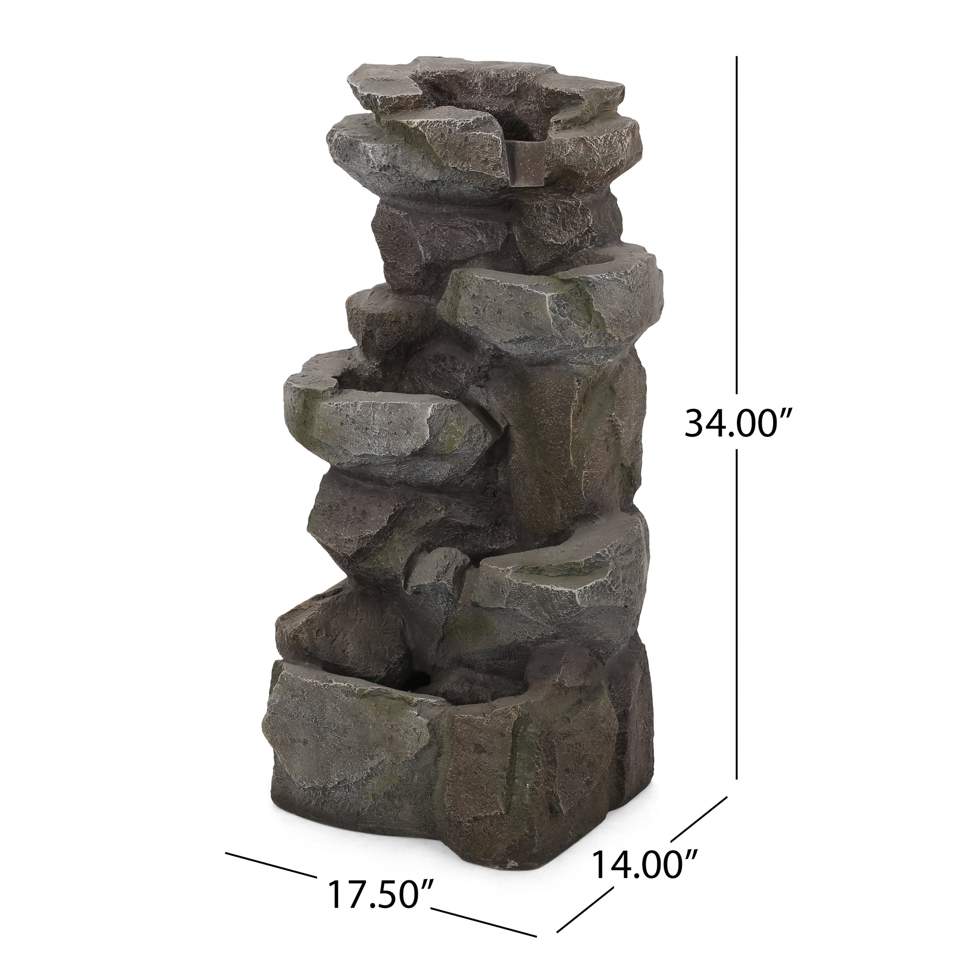 Grey tiered rock waterfall garden fountain  inches tall naturalistic design