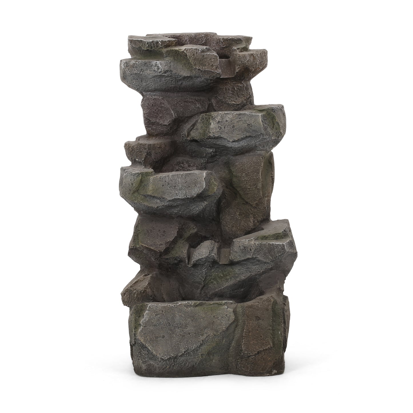 Grey stacked rock fountain for garden ponds realistic stone texture and cascading water features