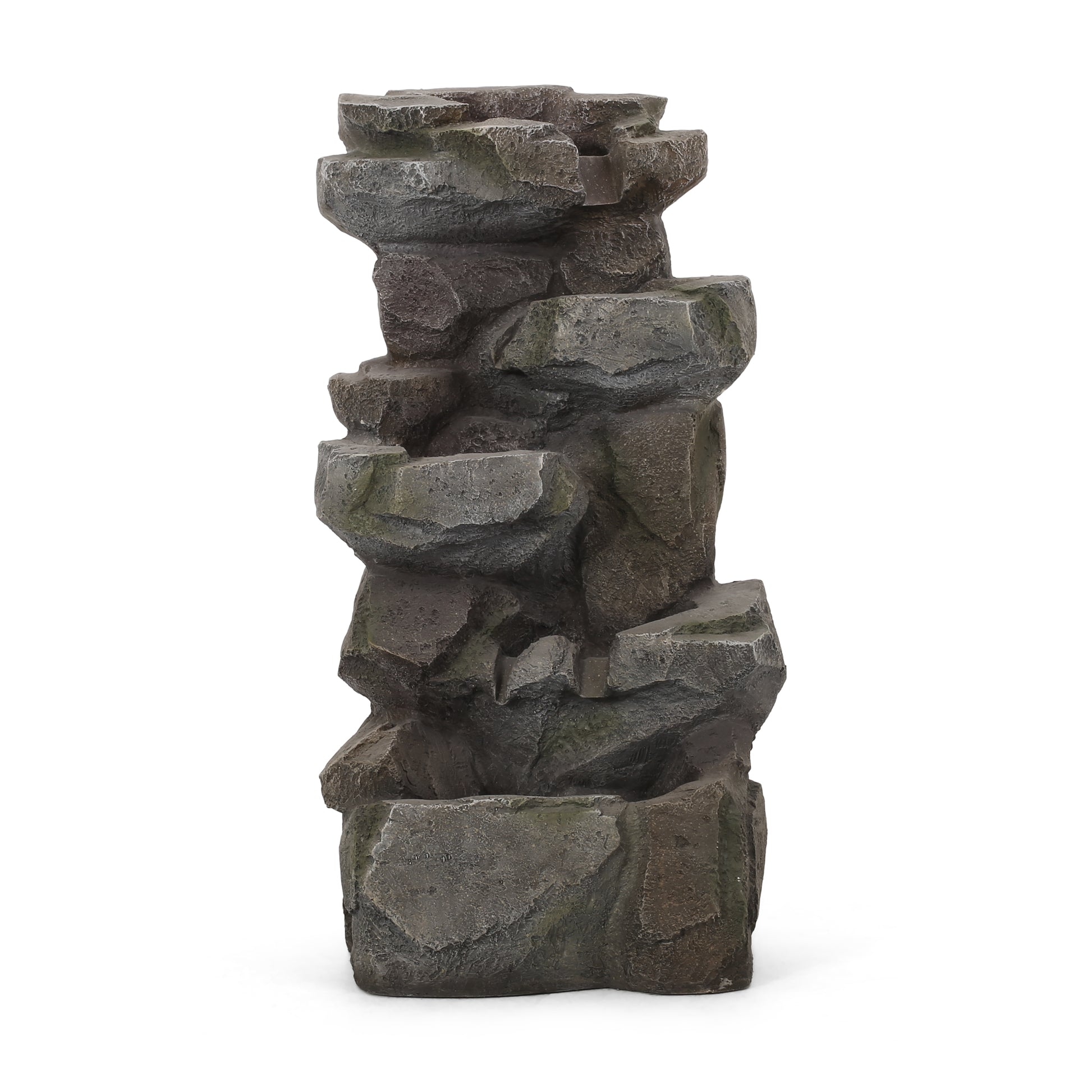 Grey stacked rock fountain for garden ponds realistic stone texture and cascading water features