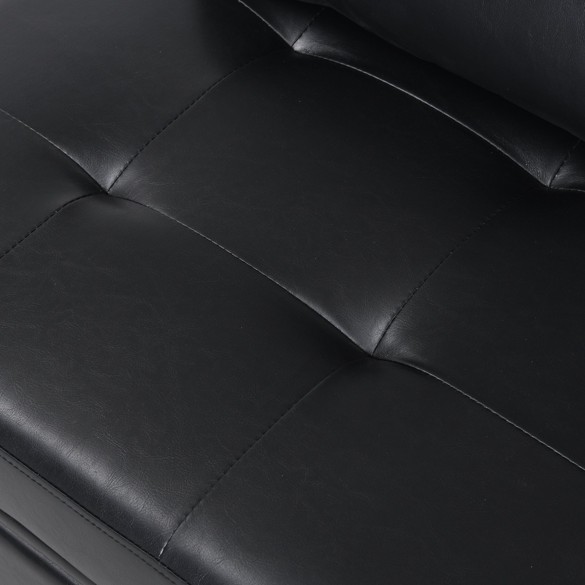 Black faux leather sofa with tufted detailing modern living room furniture