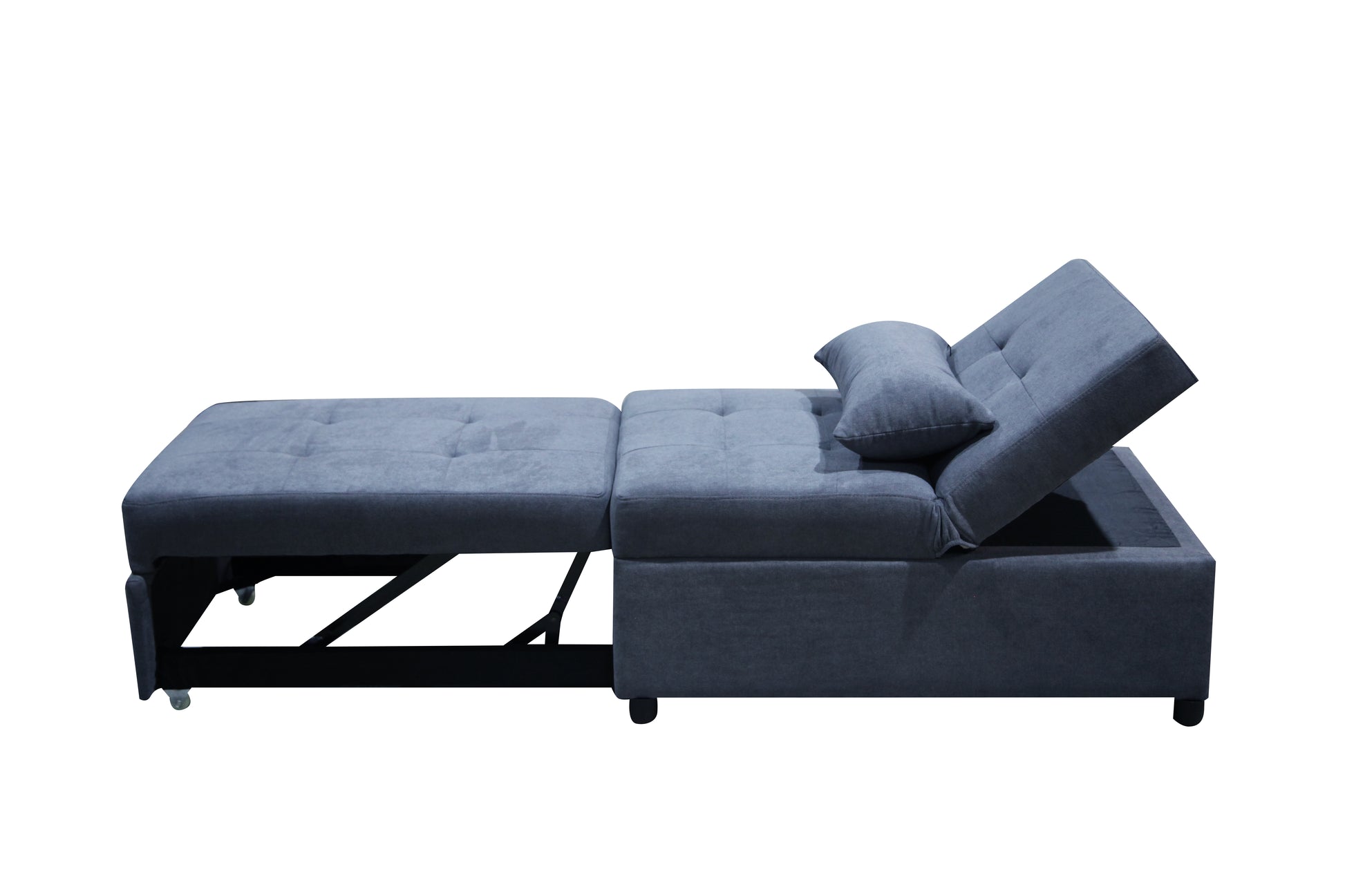 Dark gray fabric convertible sofa bed with pullout chaise and storage