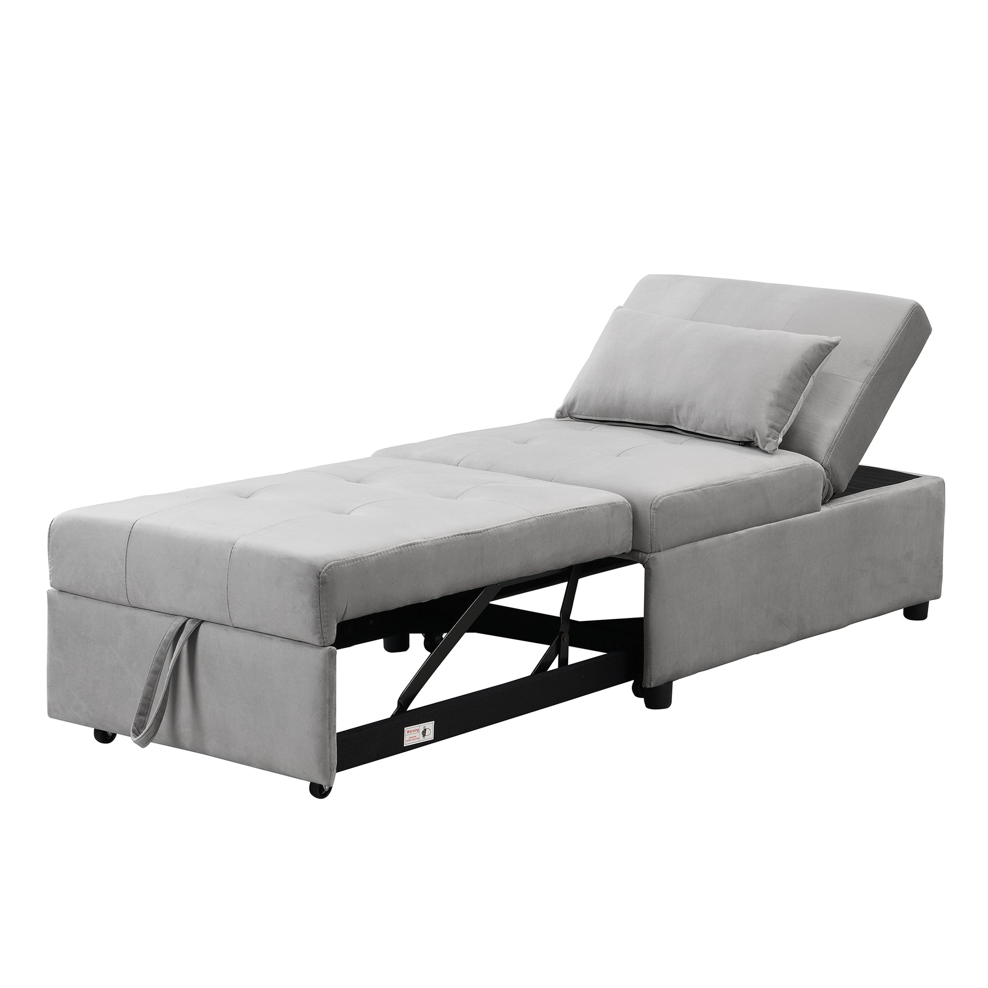 Grey velvet sofa bed with pullout chaise and storage for modern living rooms