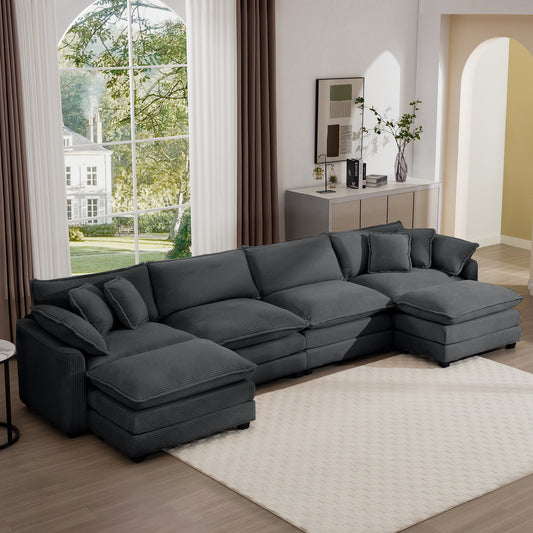 Dark gray corduroy sectional sofa with plush cushions and matching pillows perfect for modern living rooms