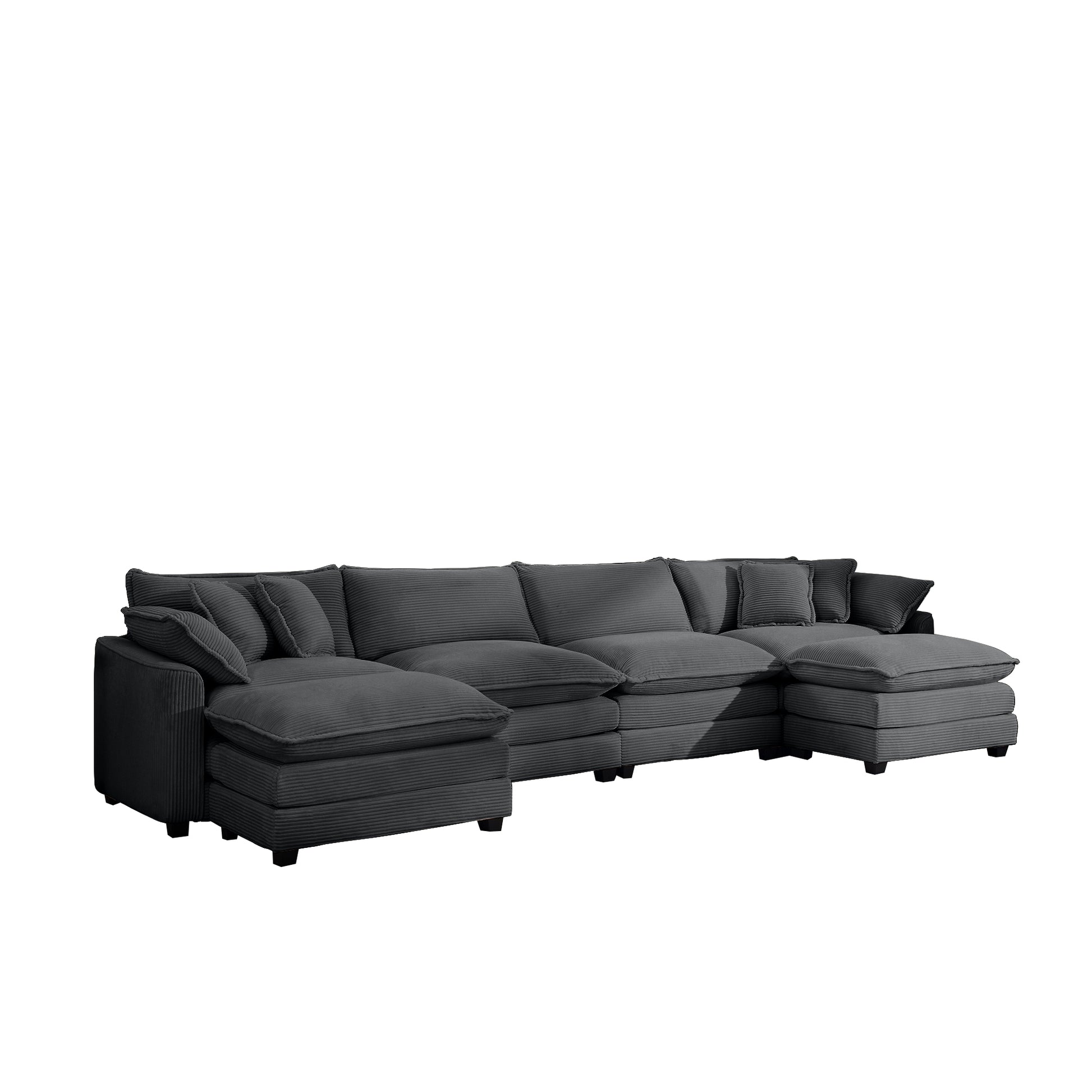Deep charcoal grey corduroy sectional sofa with plush cushions