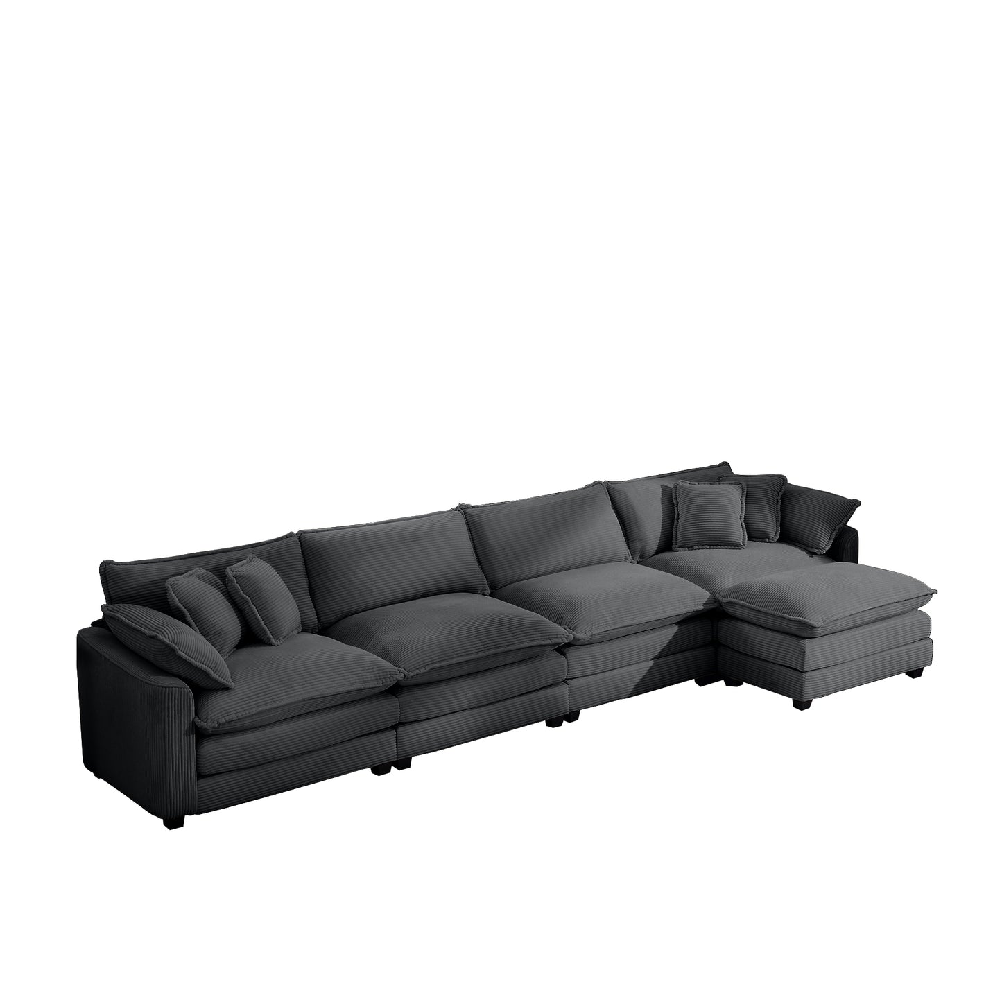 Deep charcoal corduroy sectional sofa with plush cushions for modern living rooms