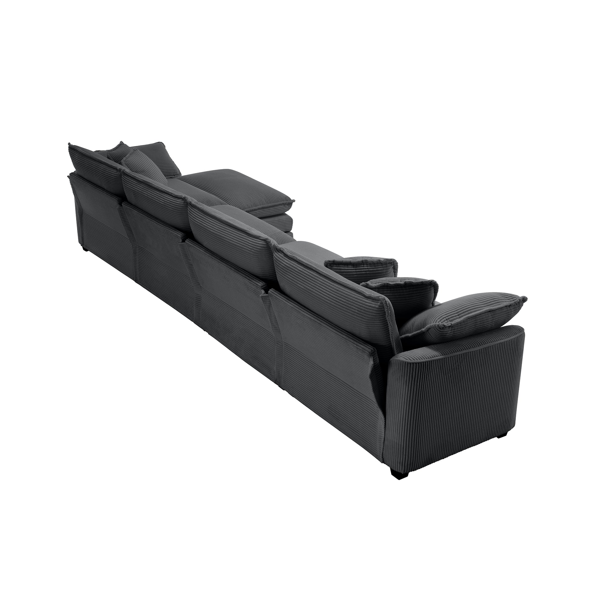 Dark grey corduroy sectional sofa with plush cushions modern living room furniture